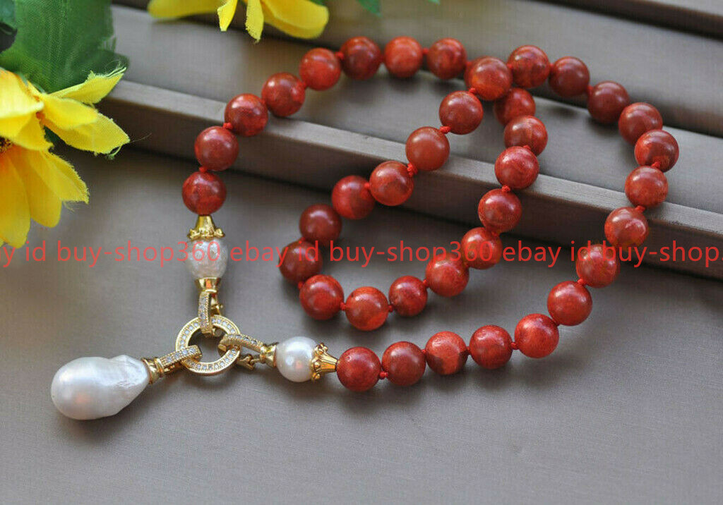 14mm Natural Red Coral White Keshi Baroque Pearl Necklace 26&48in 4 Strand