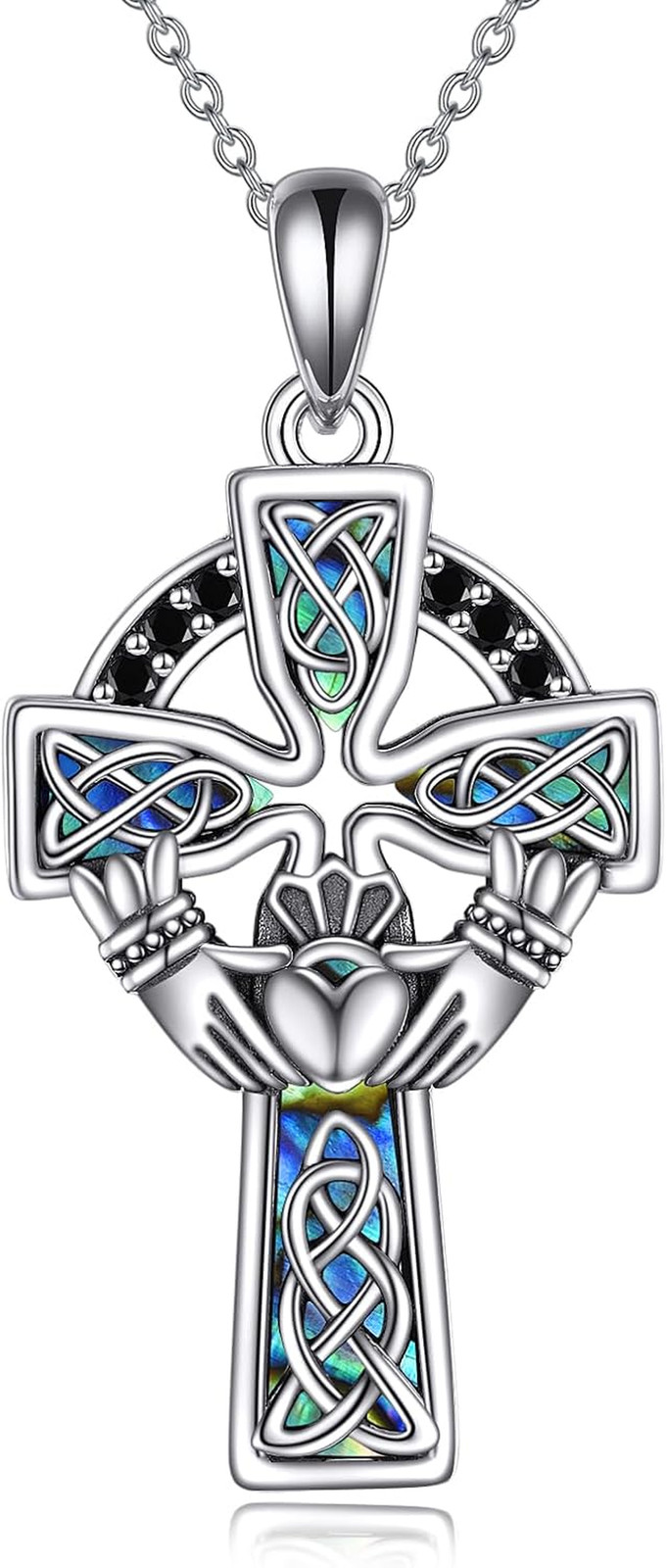 Celtic Cross Claddagh Necklace 925 Sterling Silver Pendant Gifts Men Women 18″