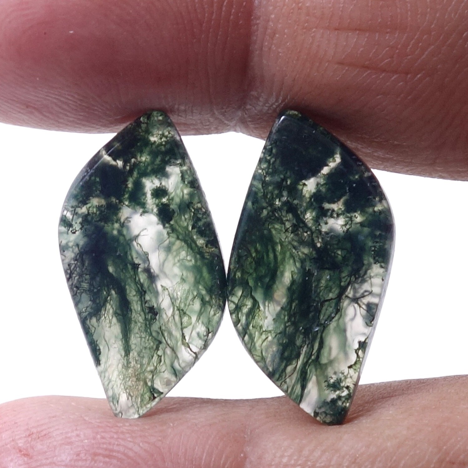 13.90 Cts Natural Green Moss Agate Gemstone Fancy Earrings Cabochon Matched Pair