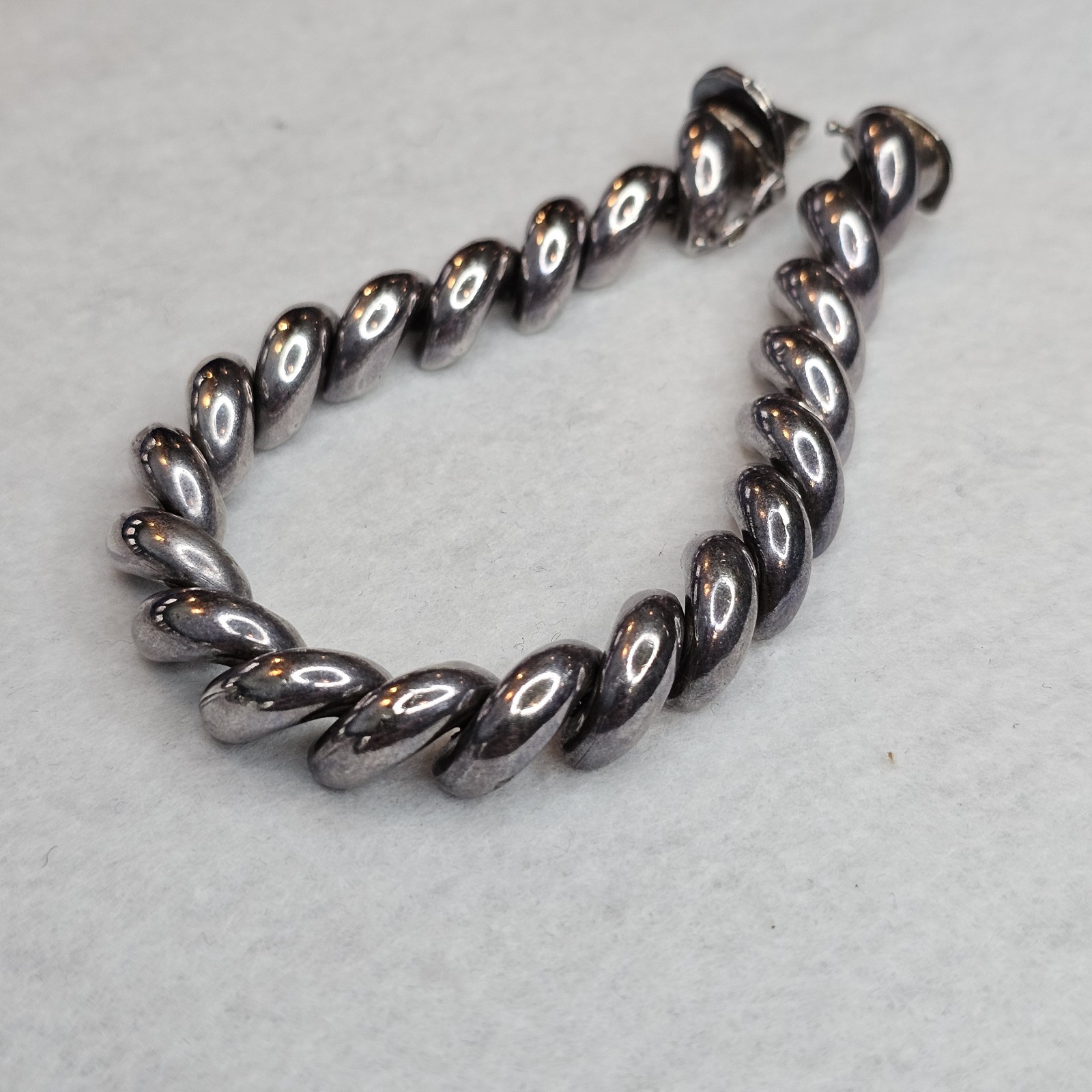 Italian 925 Sterling Silver San Marco Link Bracelet 7” Push Lock Safety