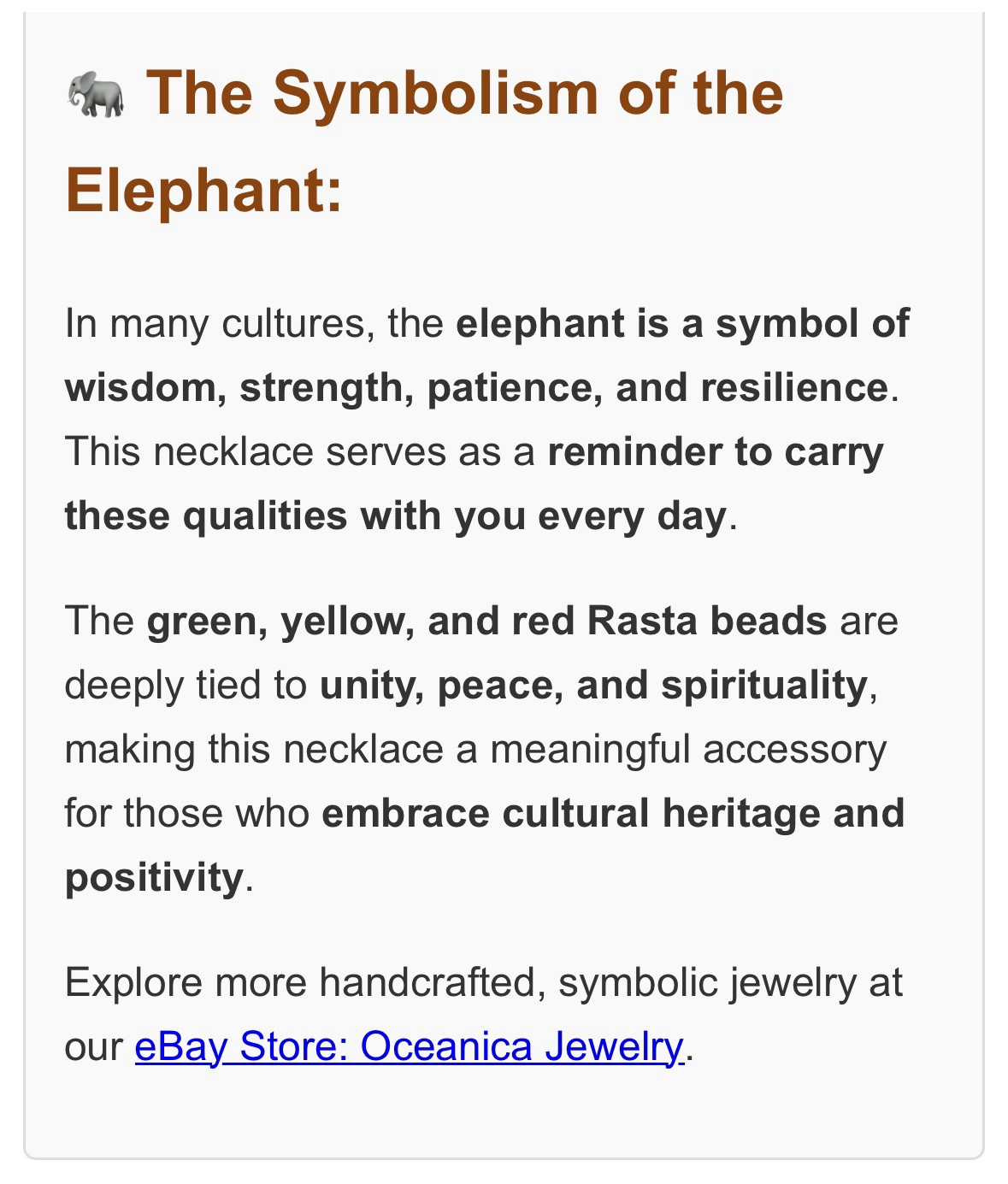 Handcrafted Wooden Elephant Head Necklace with Rasta Accent Beads – 30” Length