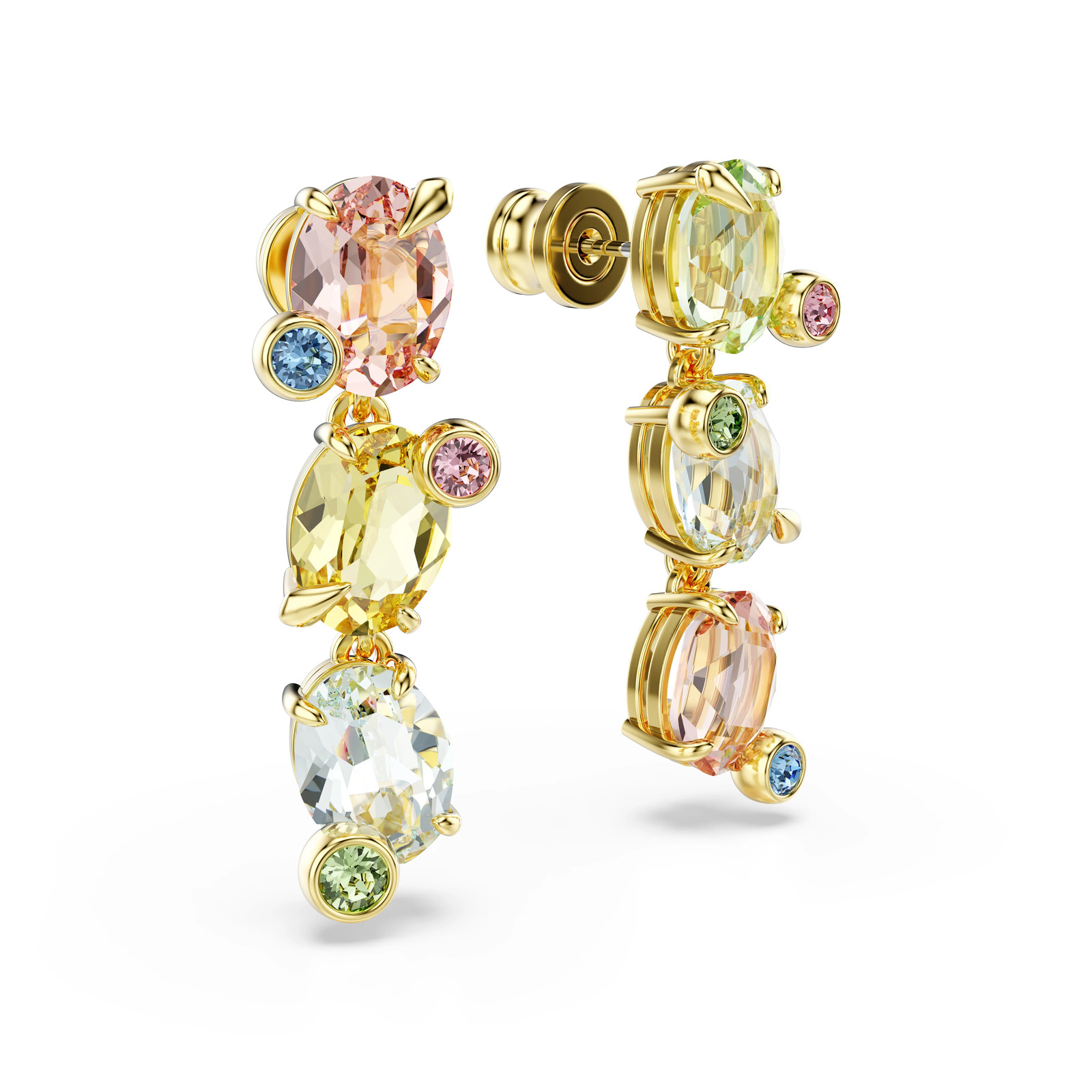 Swarovski Gema Drop Earrings, Asymmetric, Mixed Cut, Multicolor, Gold Plated