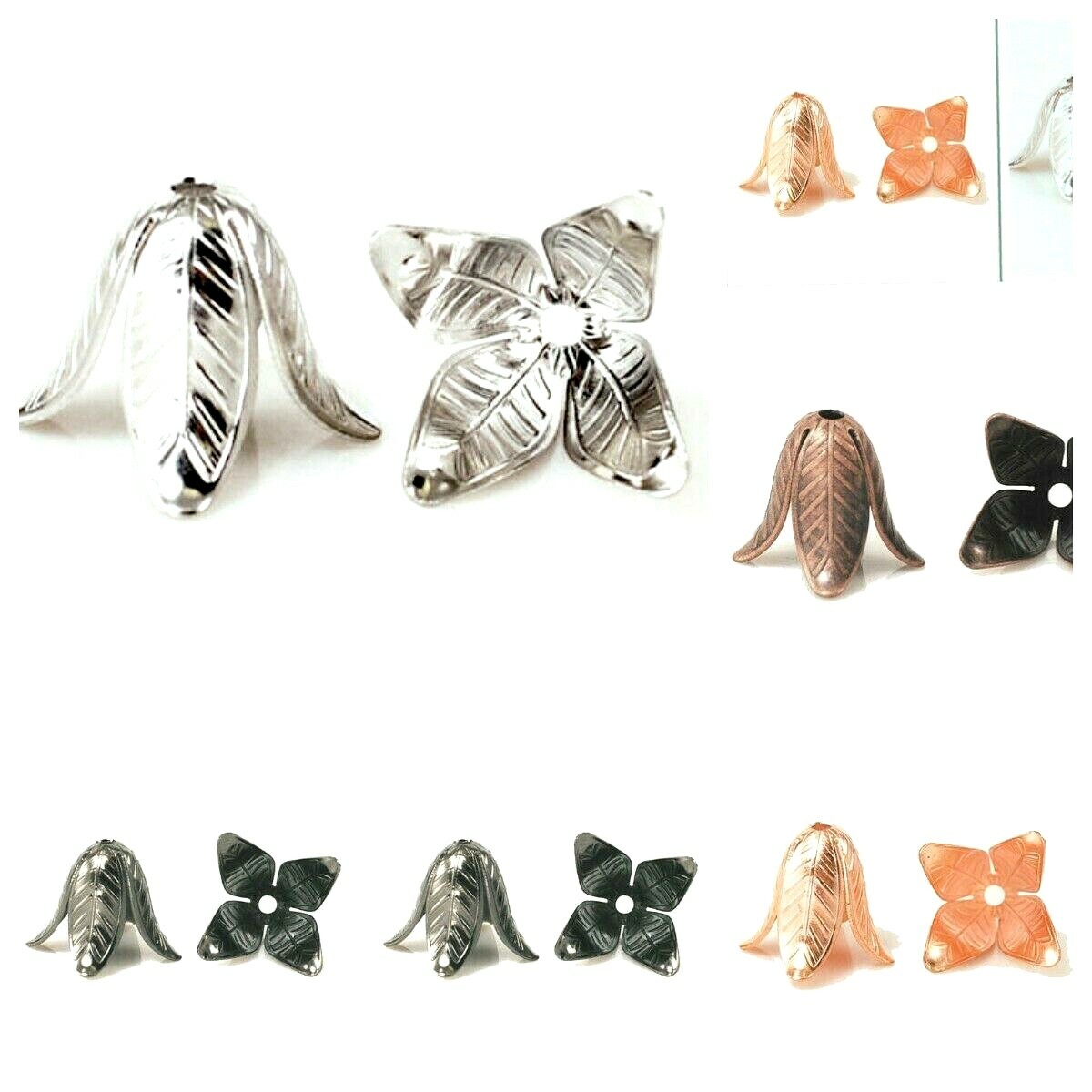 Tulip Rosebud Flower Cap Gold Silver Rose Copper 18x16mm 4pcs Jewelry Finding