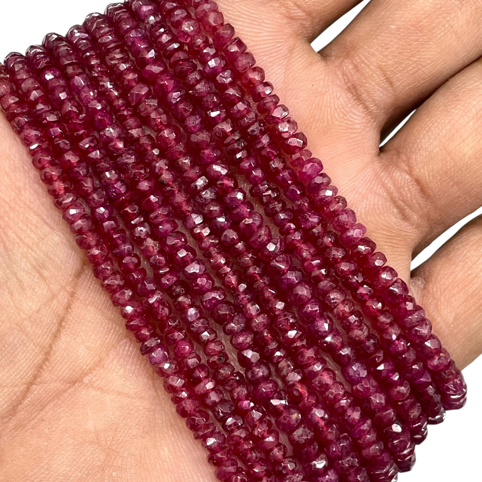 18″ Natural Ruby Necklace 2.5-5mm Sparkling Red Faceted Beads 925 Silver Clasp