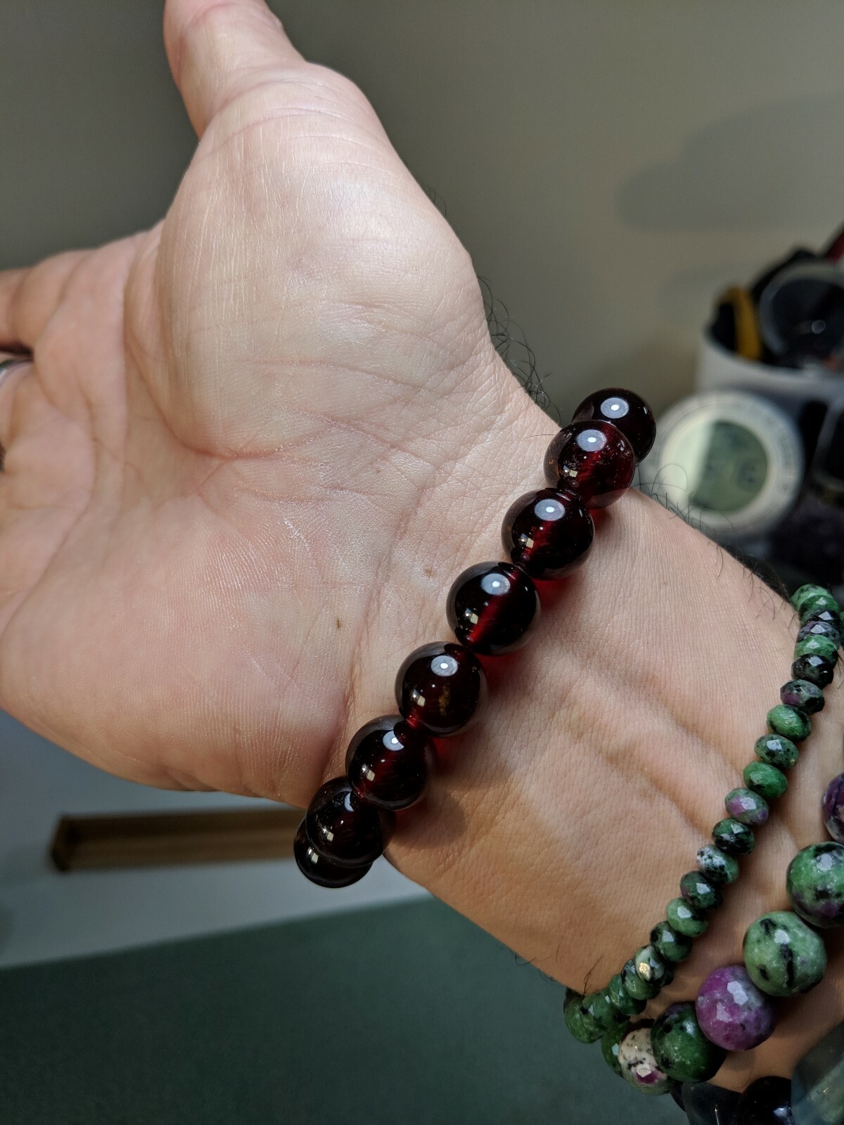 Hessonite GARNET bead bracelet MEN Stretch 12mm 7 7.5 8 8.5 inch