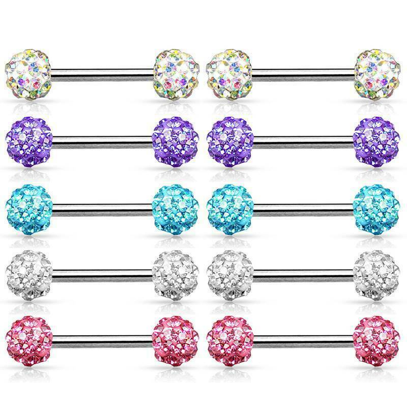 PAIR 14G 9/16″ 5/8″ Multi CZ Gem Ferido Steel Nipple Rings Barbells Nipplerings
