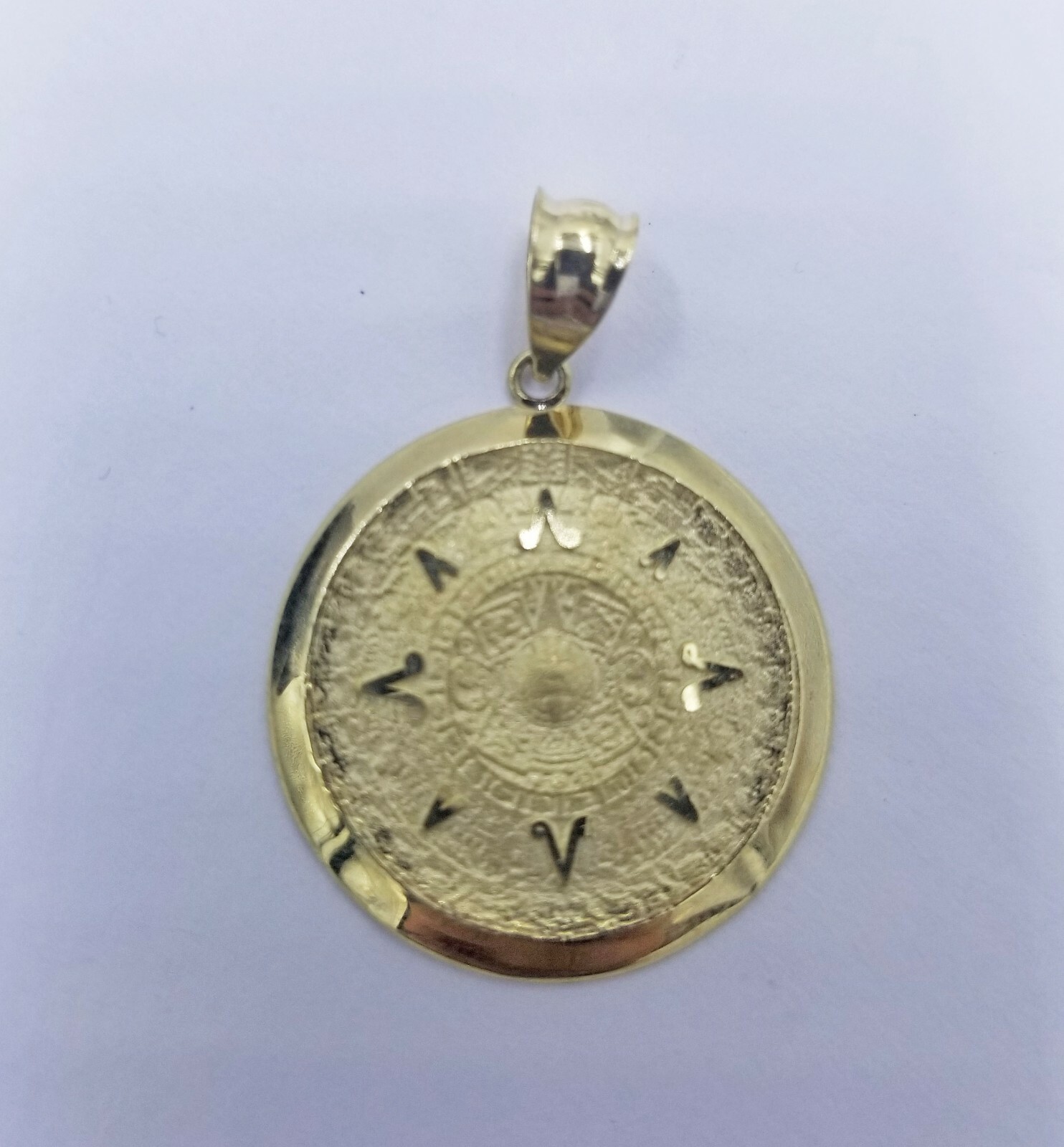 10k Real Yellow Gold Aztec Calendar Charm Pendant Men Women Diamond cut On Sale