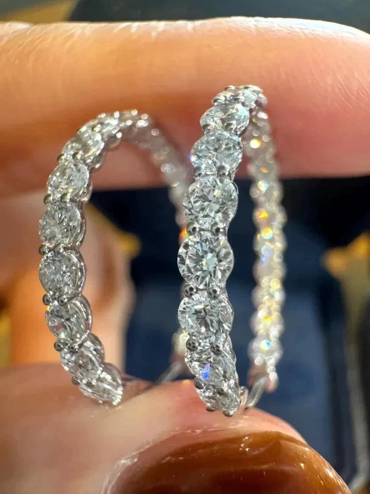Round 4 CT F-VS1 Lab Grown Diamond Women Wedding Hoop Earrings 14K White Gold