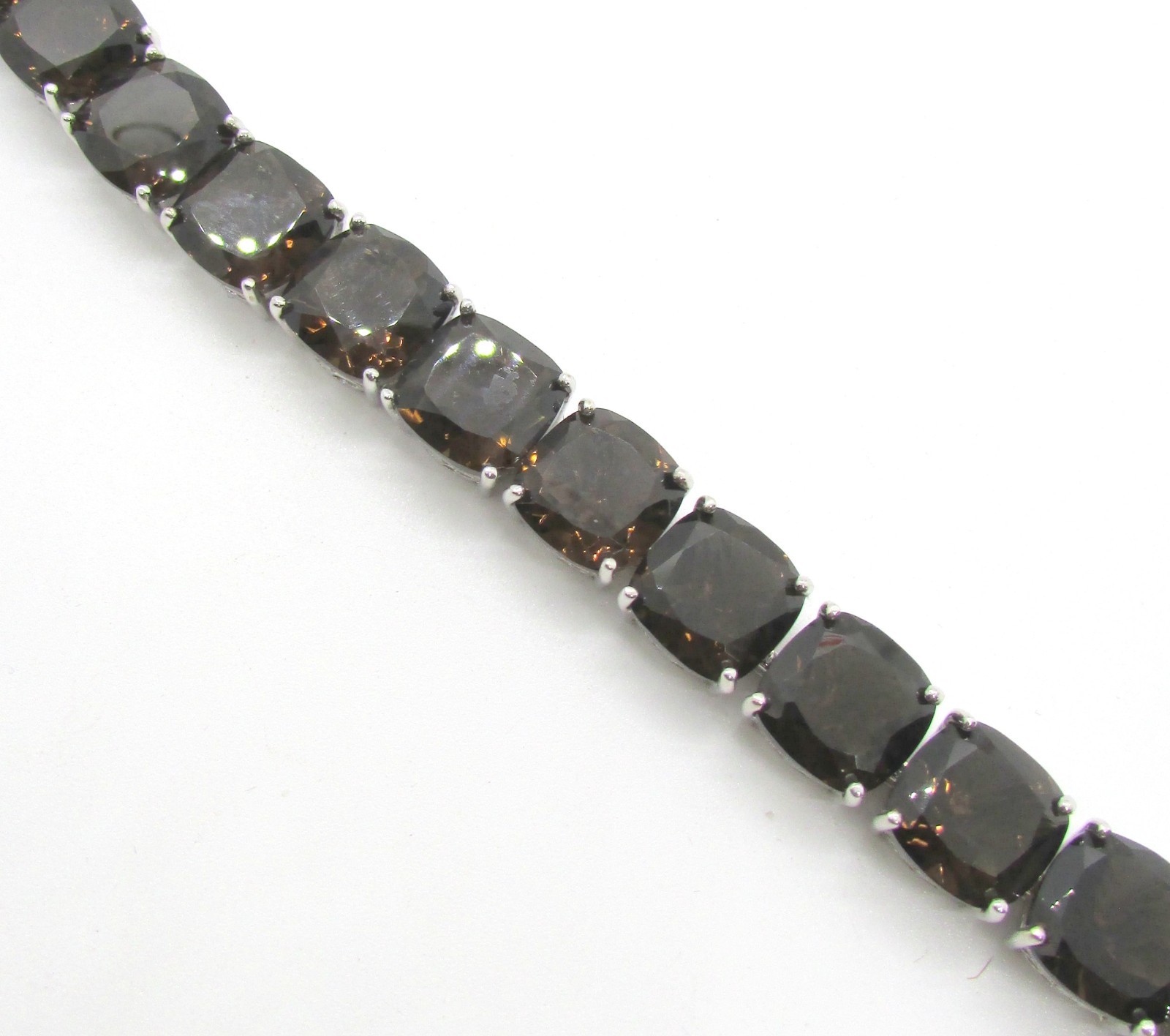 925 STERLING SILVER 100 CTW CUSHION CUT SMOKY TOPAZ 7.5″ TENNIS BRACELET 42.1G