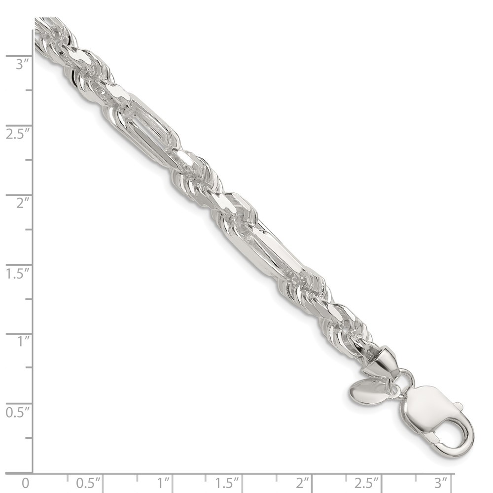 Sterling Silver 7mm Diamond-Cut Figarope Chain Bracelet