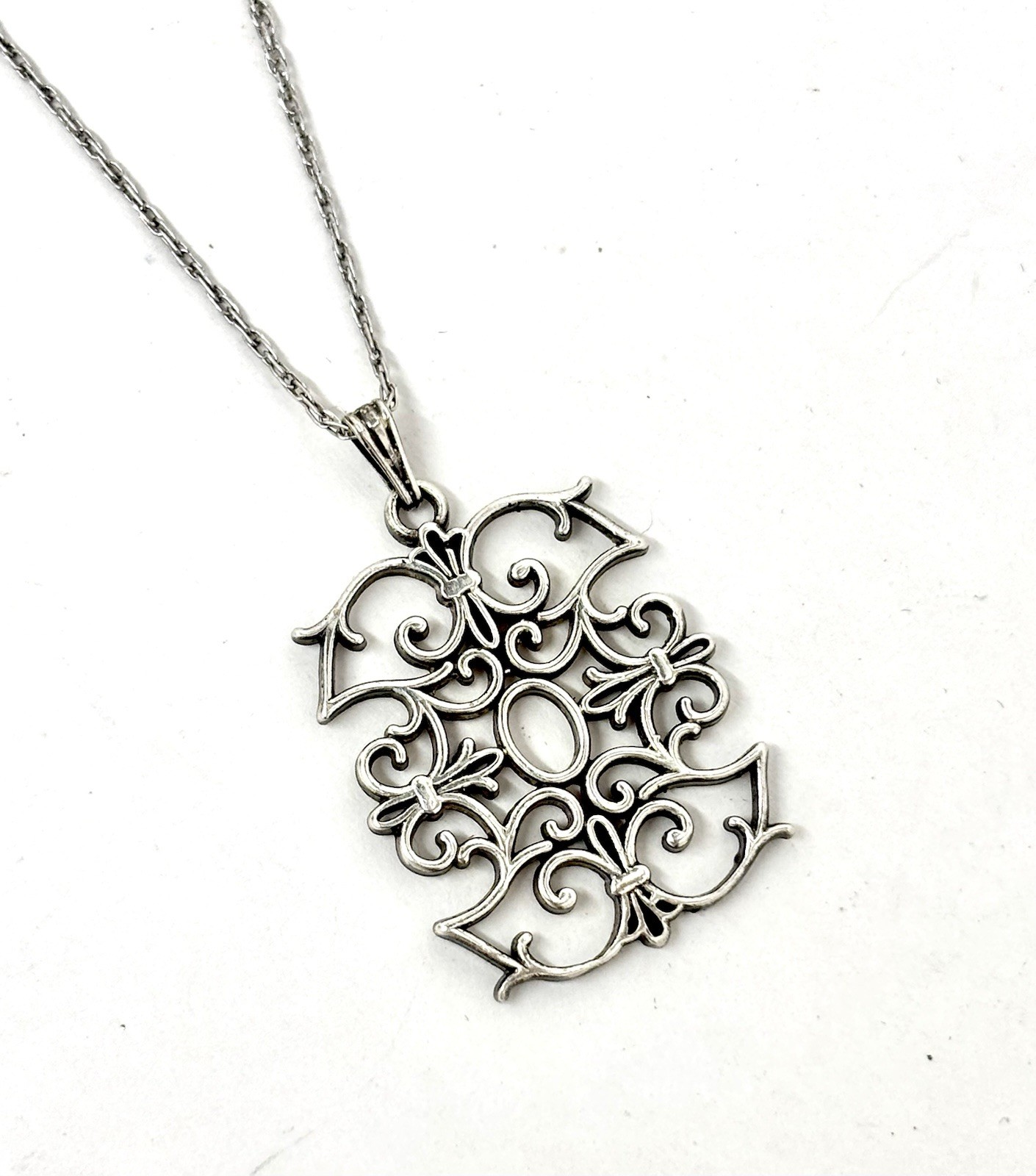 James Craig Sterling Silver Open Scrollwork Pendant Necklace Baroque Gothic Rev