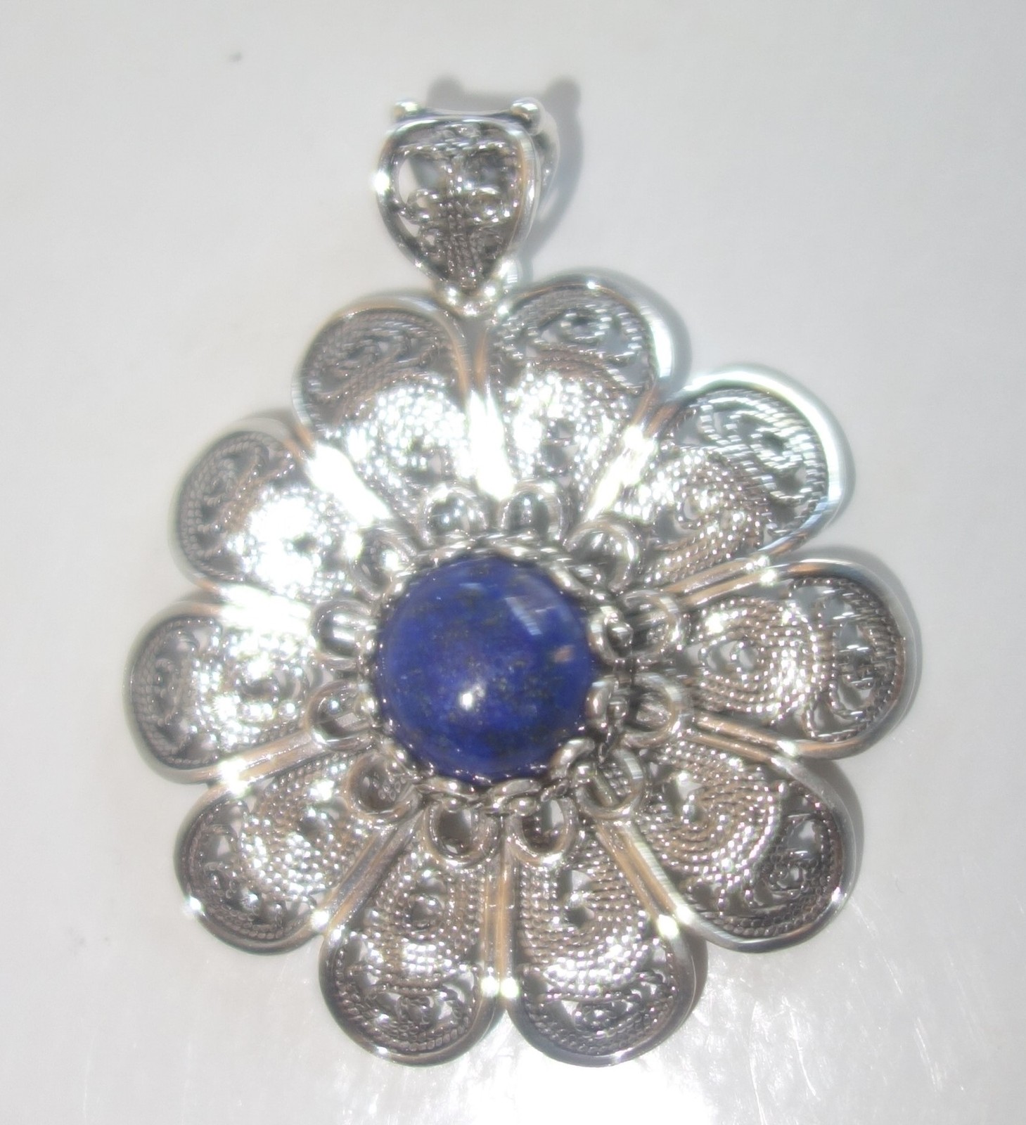 Turkish DGS 925 Sterling Silver navy blue Large round Pendant new