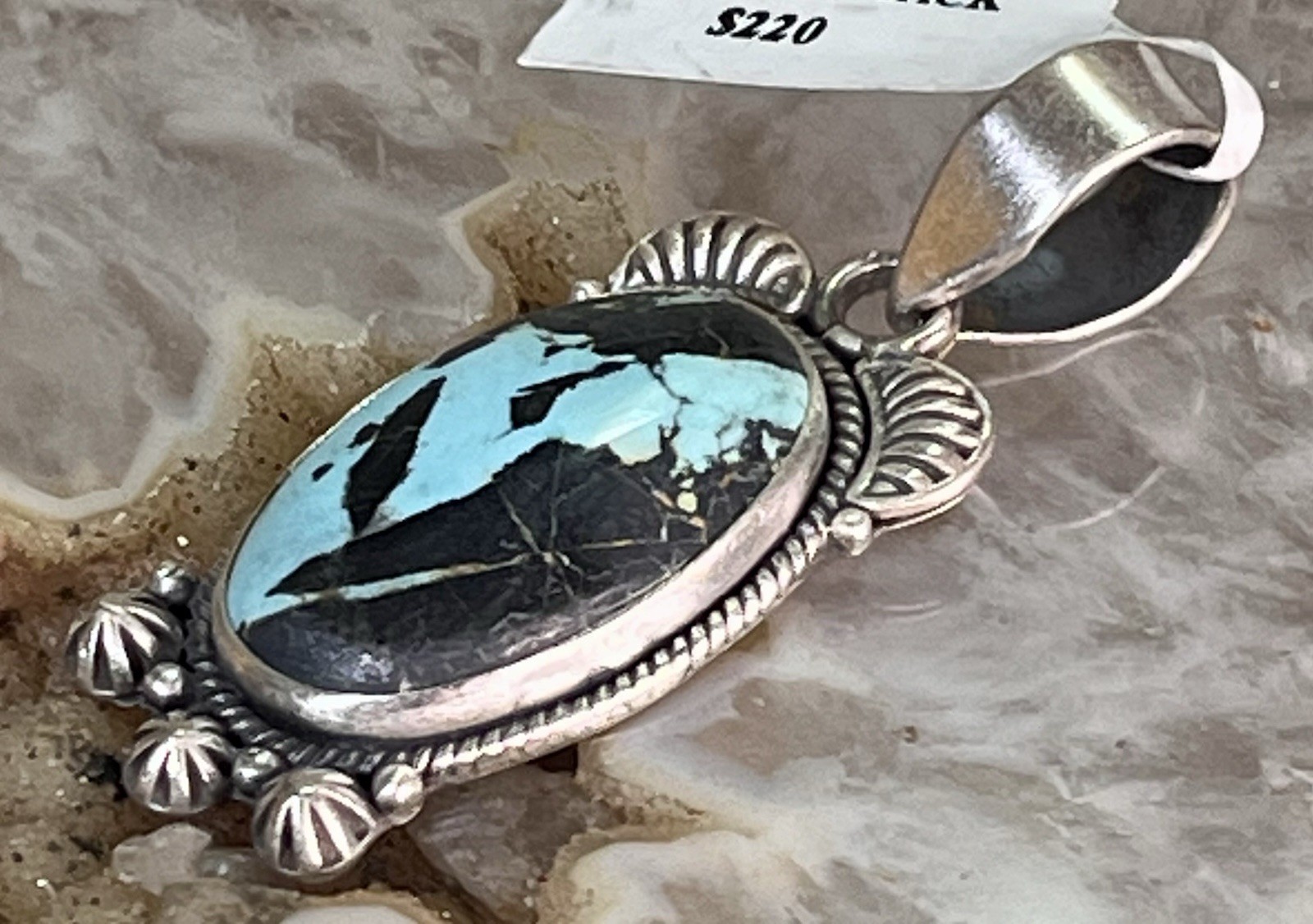 Sterling Silver Blackjack Turquoise Pendant Southwestern Native American Style