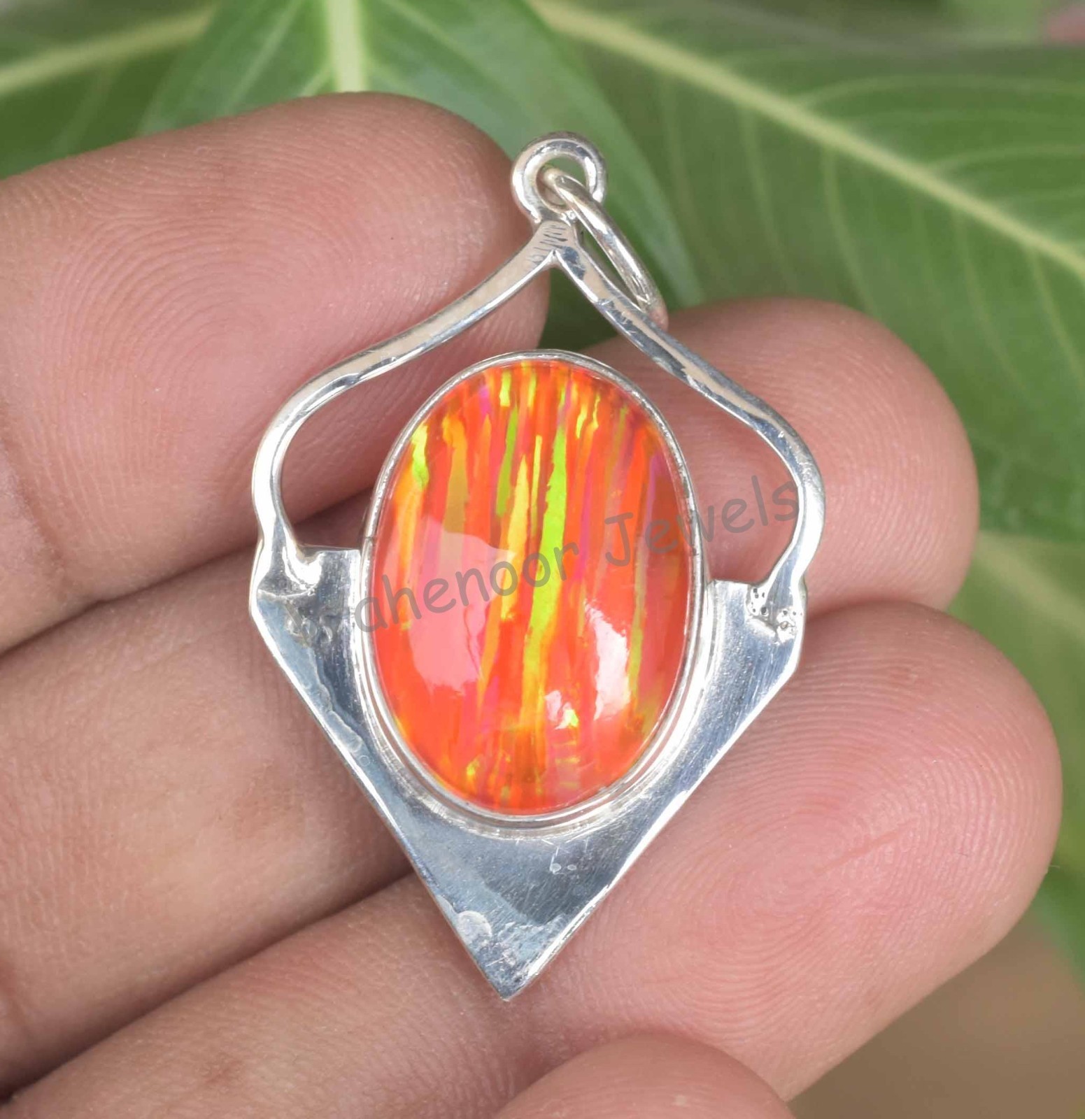 22.65 Ct Orange Fire Opal 925 Sterling Silver Handmade Pendant For Her
