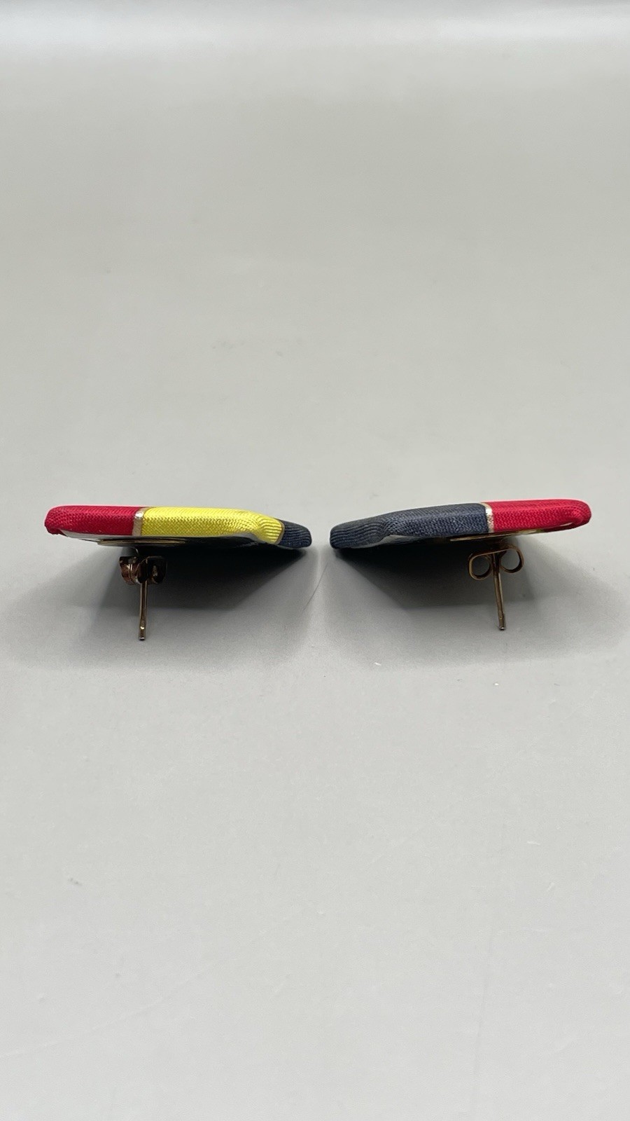 Womens Earrings Pierced Black Yellow Red Gold Tone Silk Painting Signed S Nummer