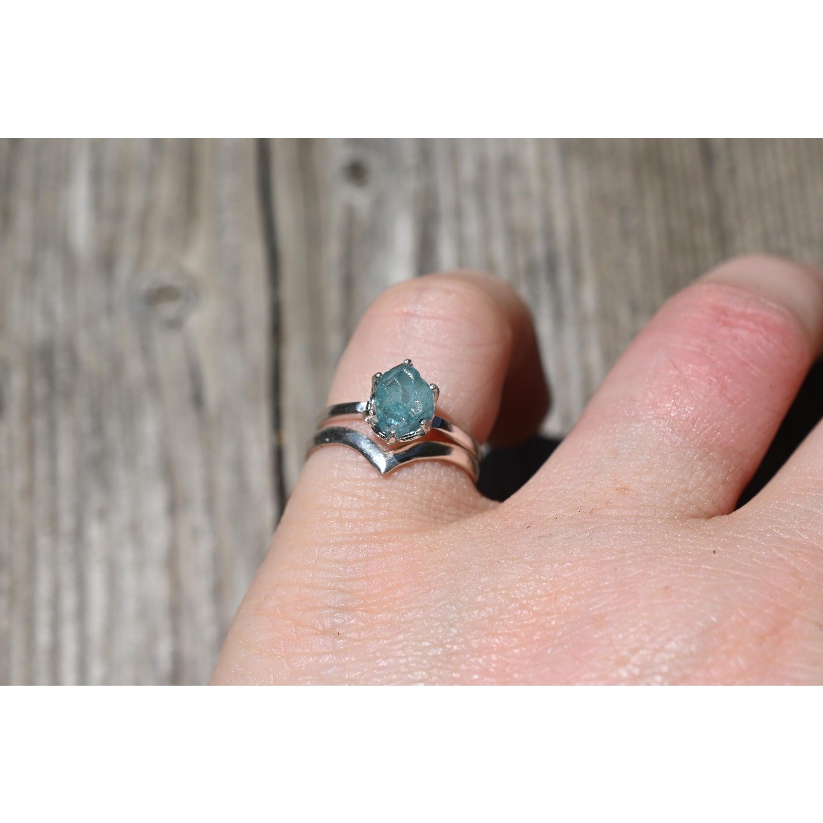 Aquamarine ring set, raw crystal ring sterling size 3 4 5 6 7 8 9 10 11 12 13