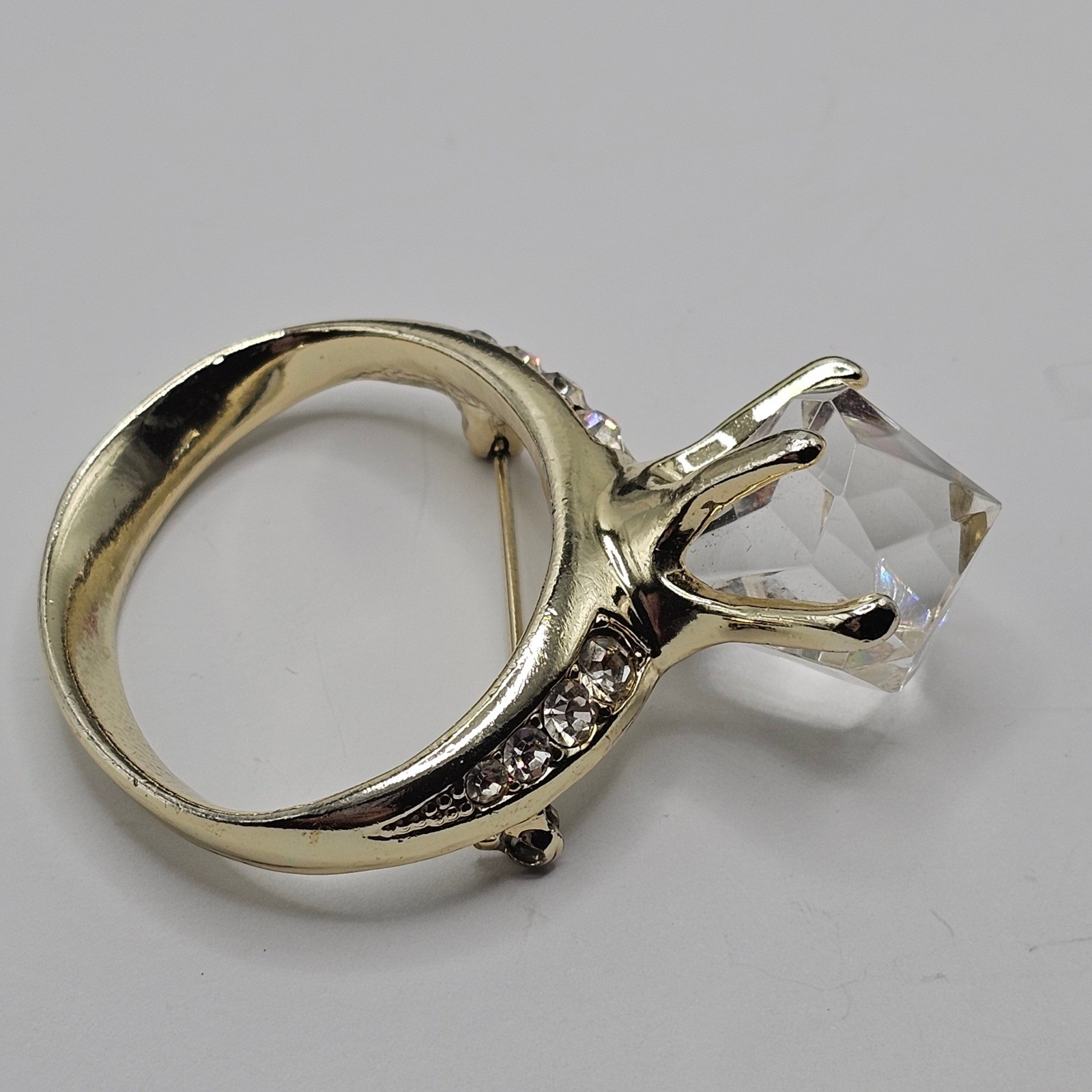 Vtg AJC Sparkle Stmt Ring Brooch Gold Tone Glam Engagement Bachelorette Bling