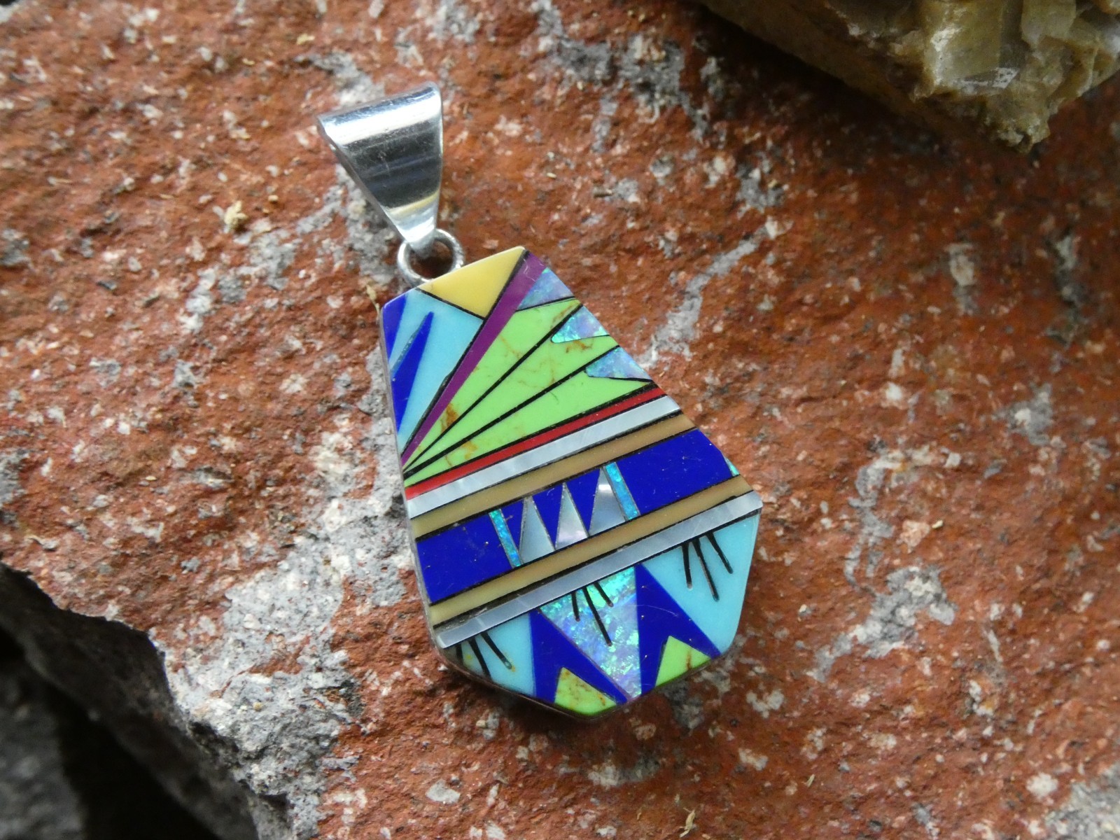 Southwestern Micro Inlay Gemstone Sterling Silver Aluminum Alloy Pendant AT5