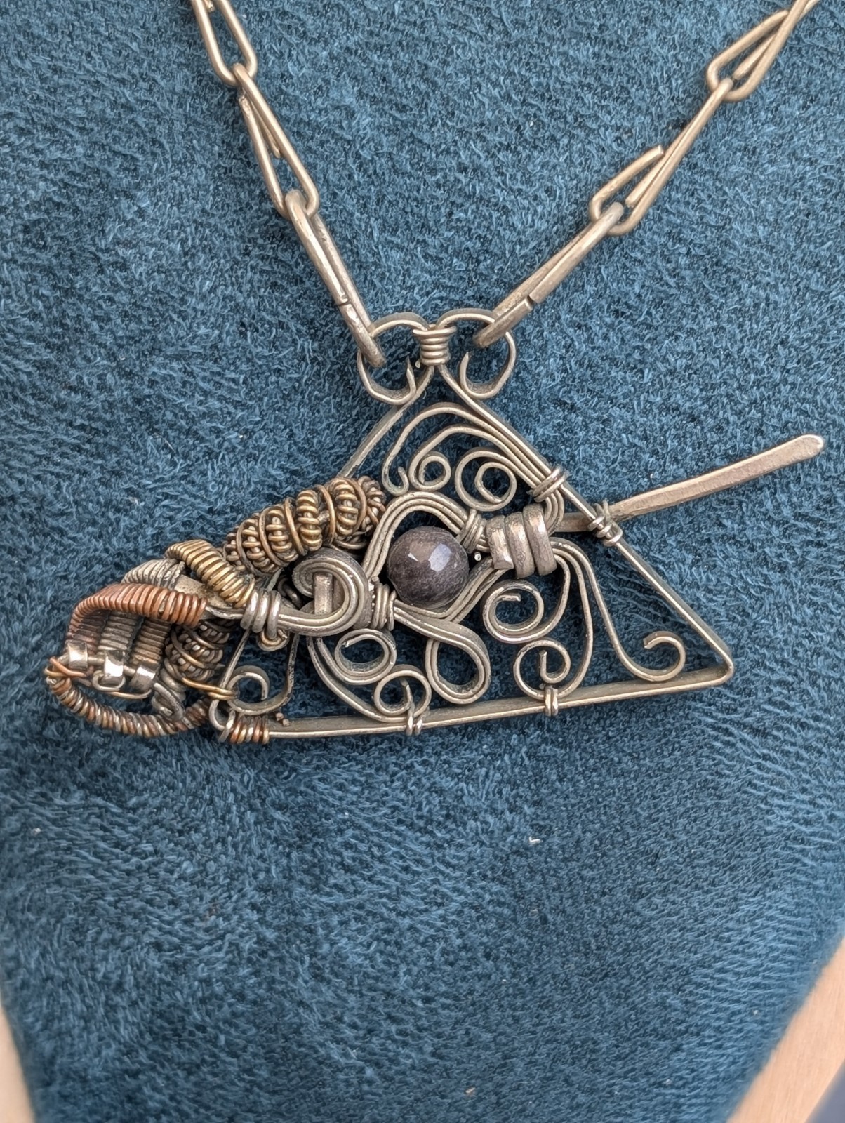 Hand Made Wire Wrapped Mixed Metal Necklace Dark Side Of The Moon Inspired