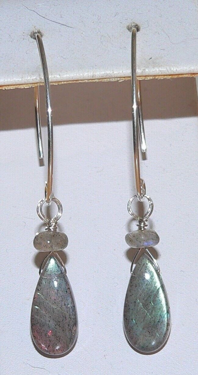 Smooth Blue Flash Labradorite Teardrop Earrings Spectrolite Briolette Earrings