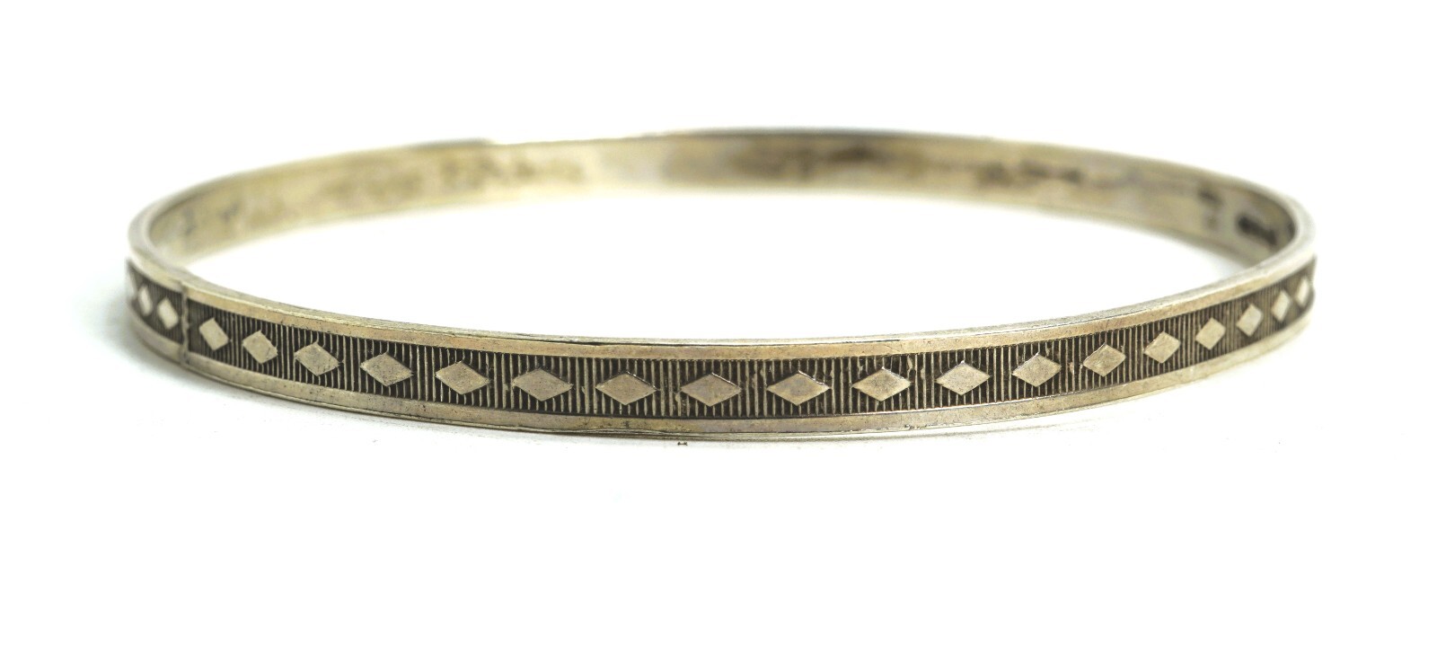 Vintage Sterling Silver Diagonal Shape Pattern Bangle Bracelet