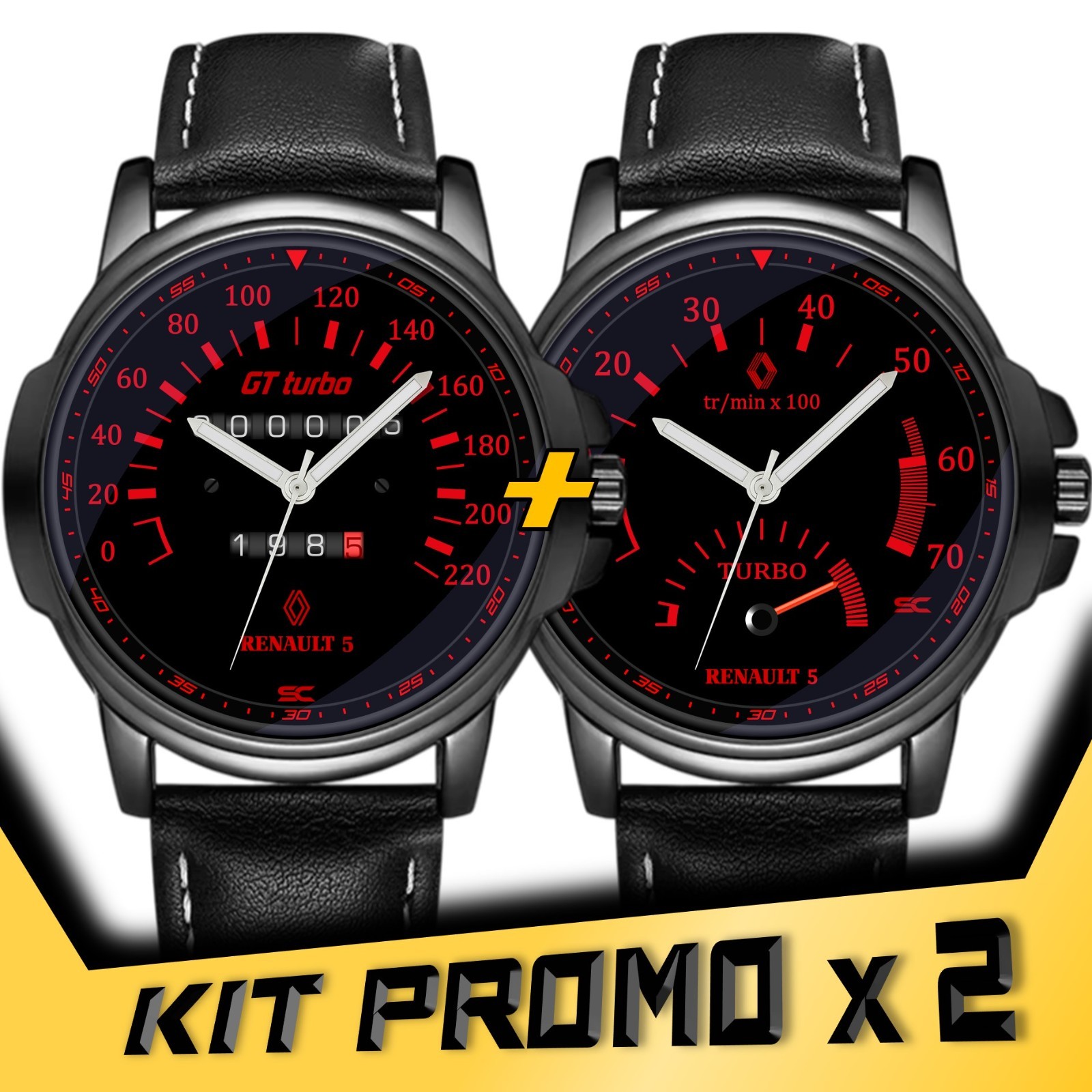 Kit x 2 Renault 5 GT Turbo Promo Tachometer and Odometer Wristwatches