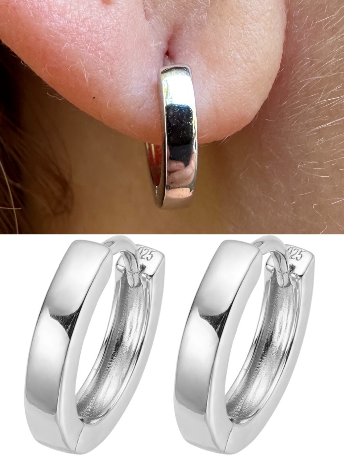 Real Solid 925 Sterling Silver Hoops Mens Ladies Small Huggie Hoop Earrings