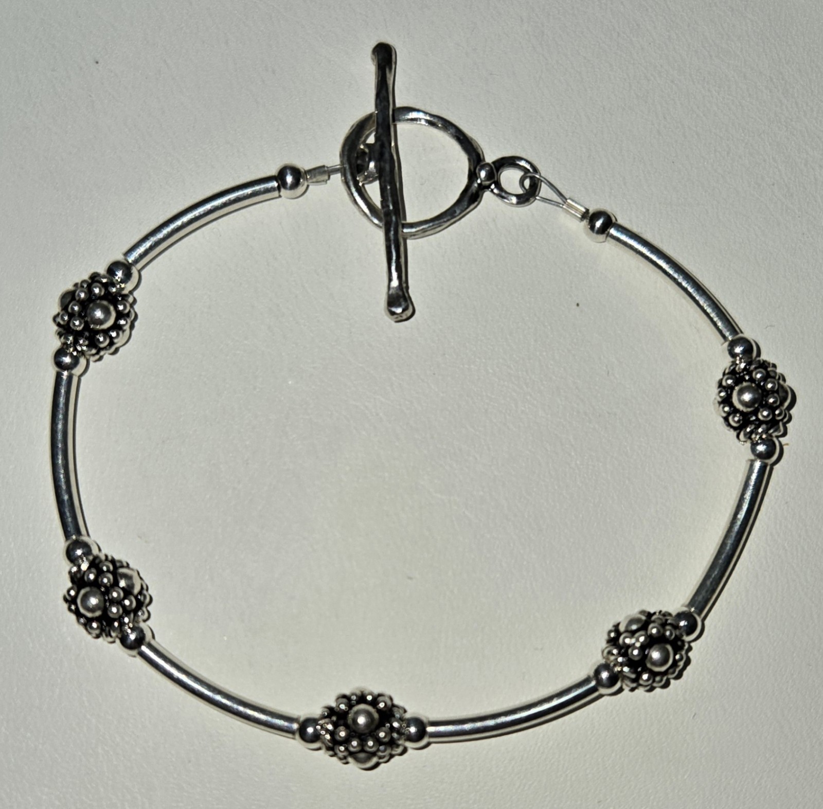 Sterling Silver Round & Tube Bead Bracelet 6 1/4 inch Toggle Clasp