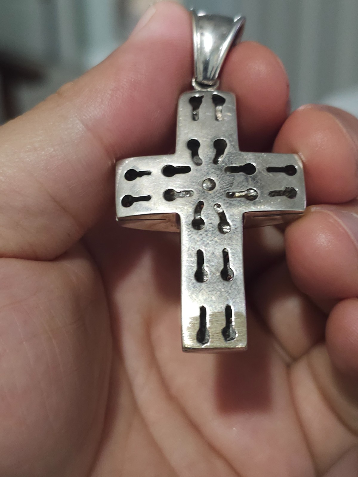 Heavy 23.6g Solid 14K White Gold Cross Pendant 2.4ct Natural Diamonds 49mm