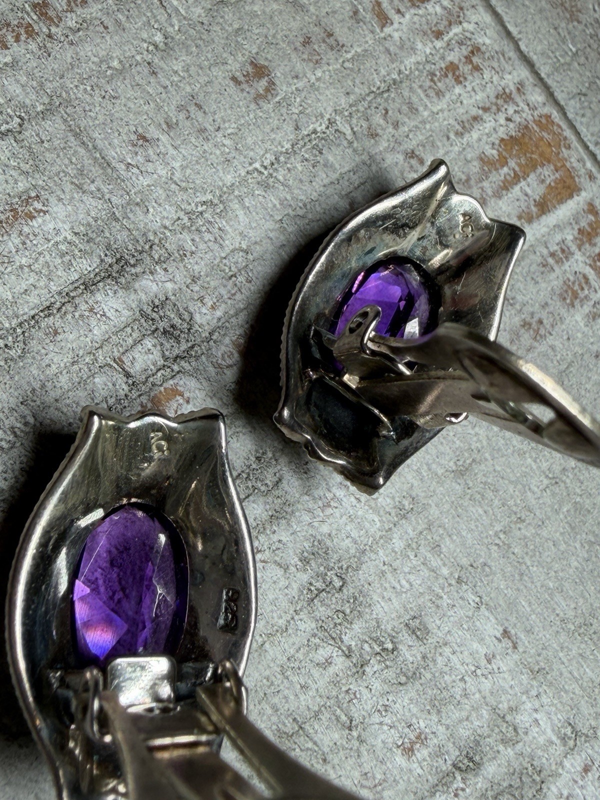 Sterling Silver Amethyst And Marcasites Clip On Vintage Earrings