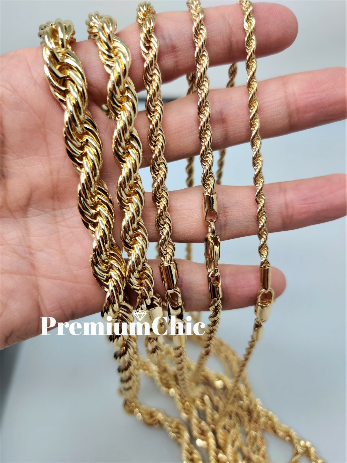 Rope Chain Necklace 3mm to 10mm 16″ to 30″ 14K Gold Plated Mens Hip Hop Jewelry