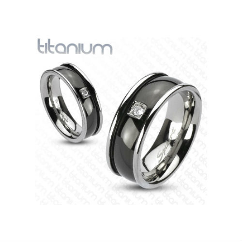Men’s Manly Titanium And Black Plate Engagement Ring 1 Elegant CZ 3638
