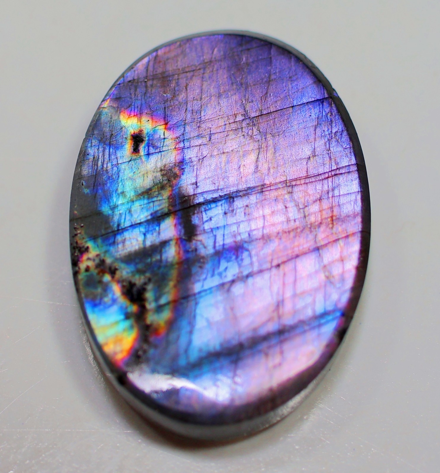 26 Ct 5X18X26 mm Natural Purple Fire Labradorite Oval Cabochon Gemstone SE-01