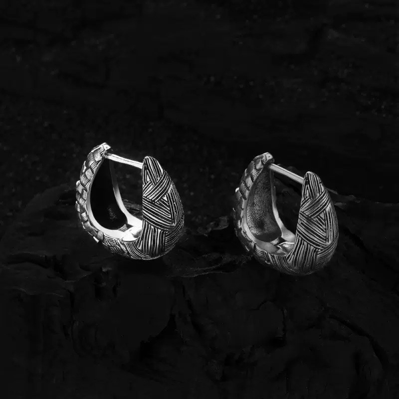 18K Gold Plated Vintage Boho Textured Huggie Earrings Chunky Oxidized Hoops B43