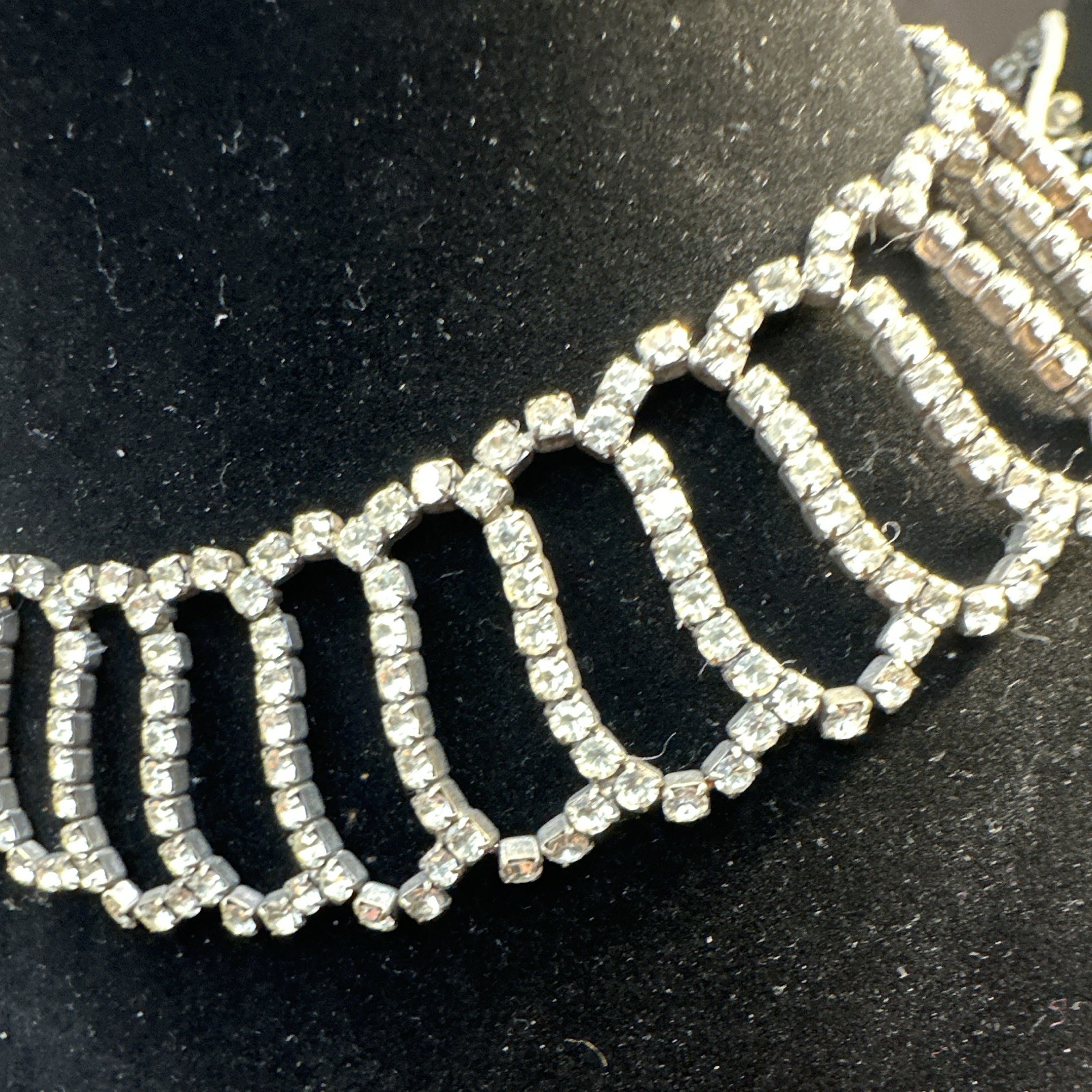 Silver Tone Crystal Rhinestone Statement Choker Necklace, Adjustable – Fashion