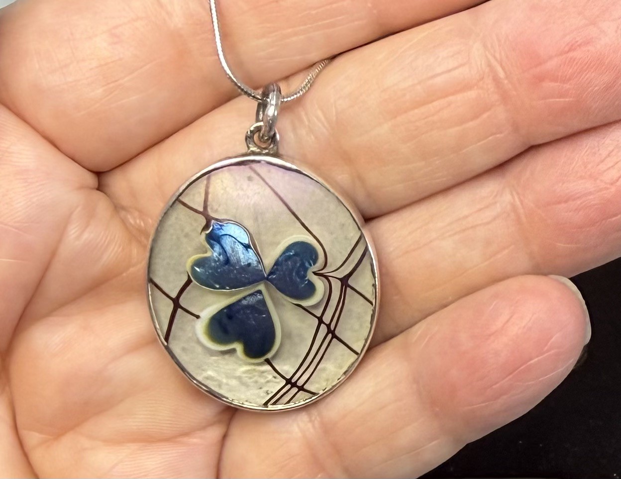 Rare Vintage Signed Lundburg Studios Sterling Silver Art Glass Pendant