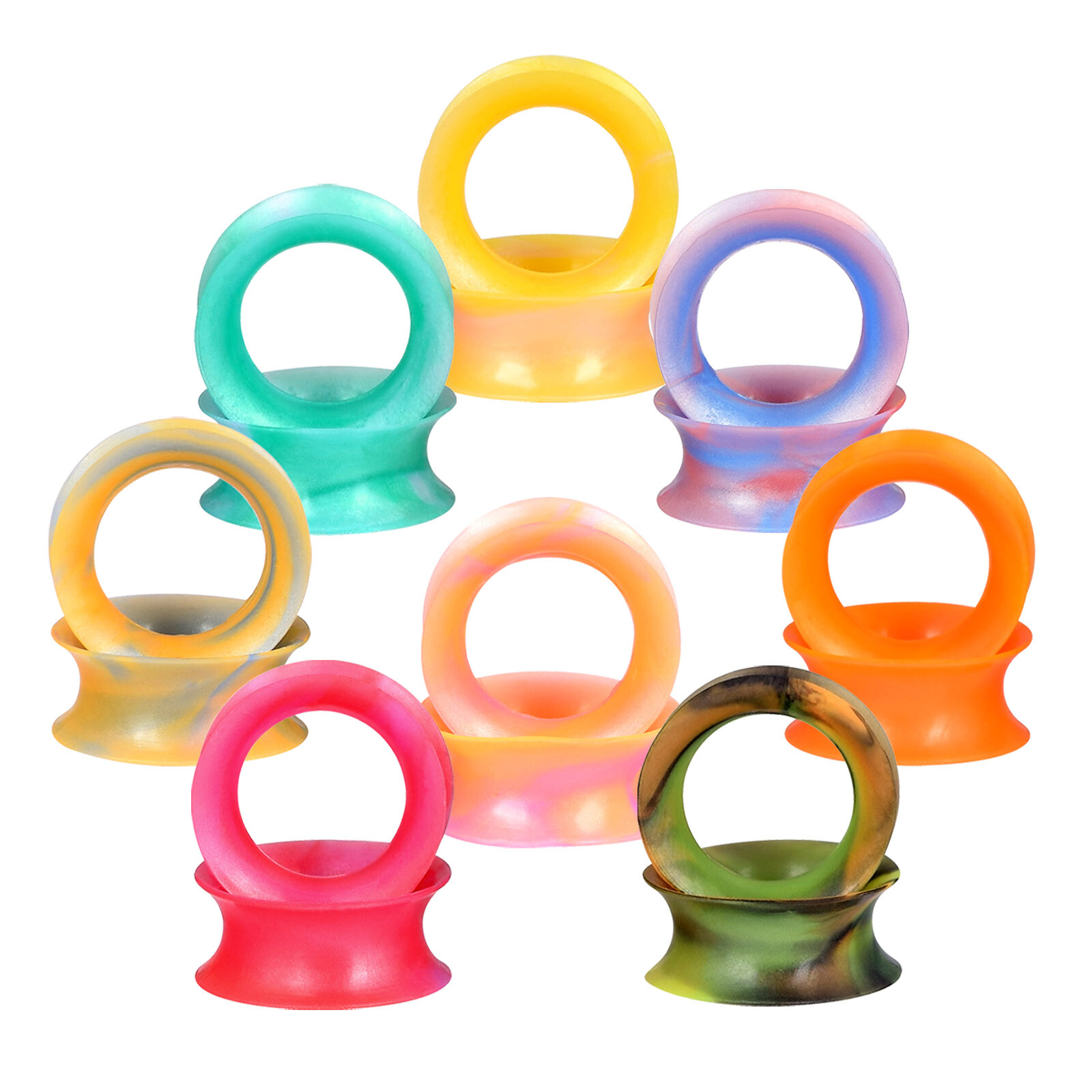 Pair Colorful Thin Silicone Ear Tunnels Plugs Gauges Earskin Earlets Flesh Gauge