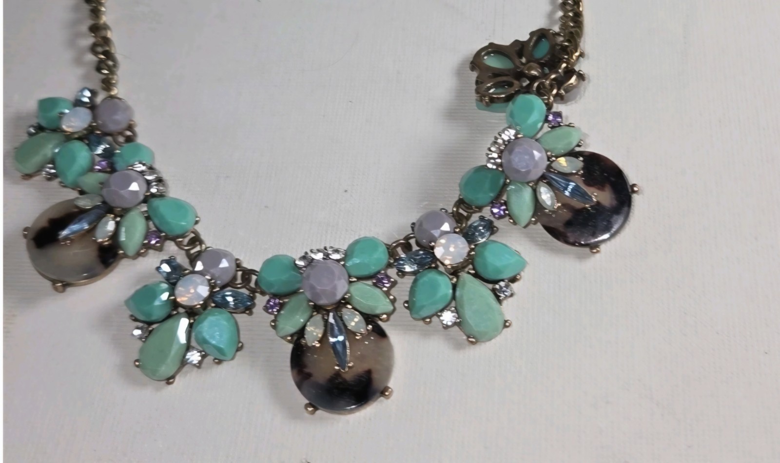 Mint Green Jade Opal Amethyst Rhinestone Floral Statement Bib Necklace