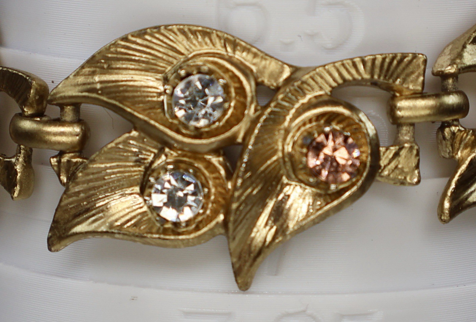 Vintage Czech Rhinestone Bracelet Gold Tone Wing Motif REFURBISHED READ