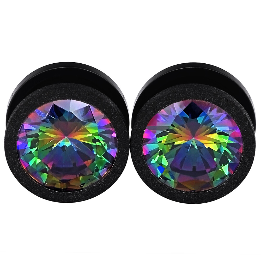 Pair CZ Stainless Steel Dangle Ear Tunnels Ear Gauge Plugs Earrings Piercing