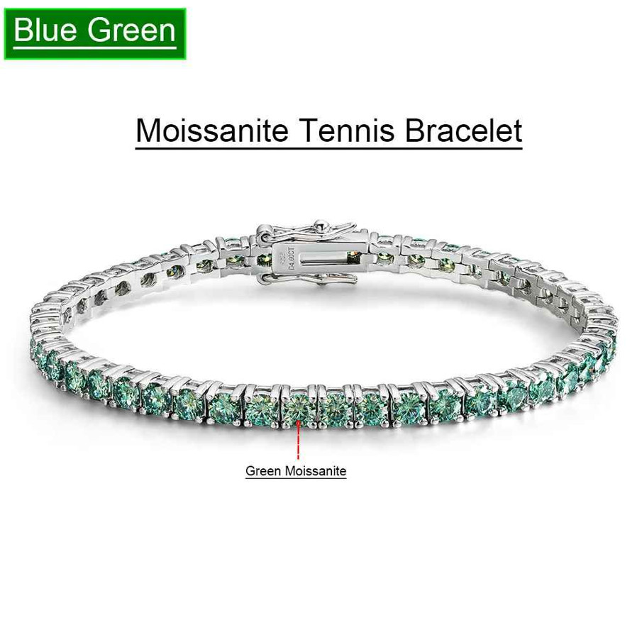 3mm Green Moissanite Tennis Bracelet for Women Men S925 Sterling Silver Jewelry