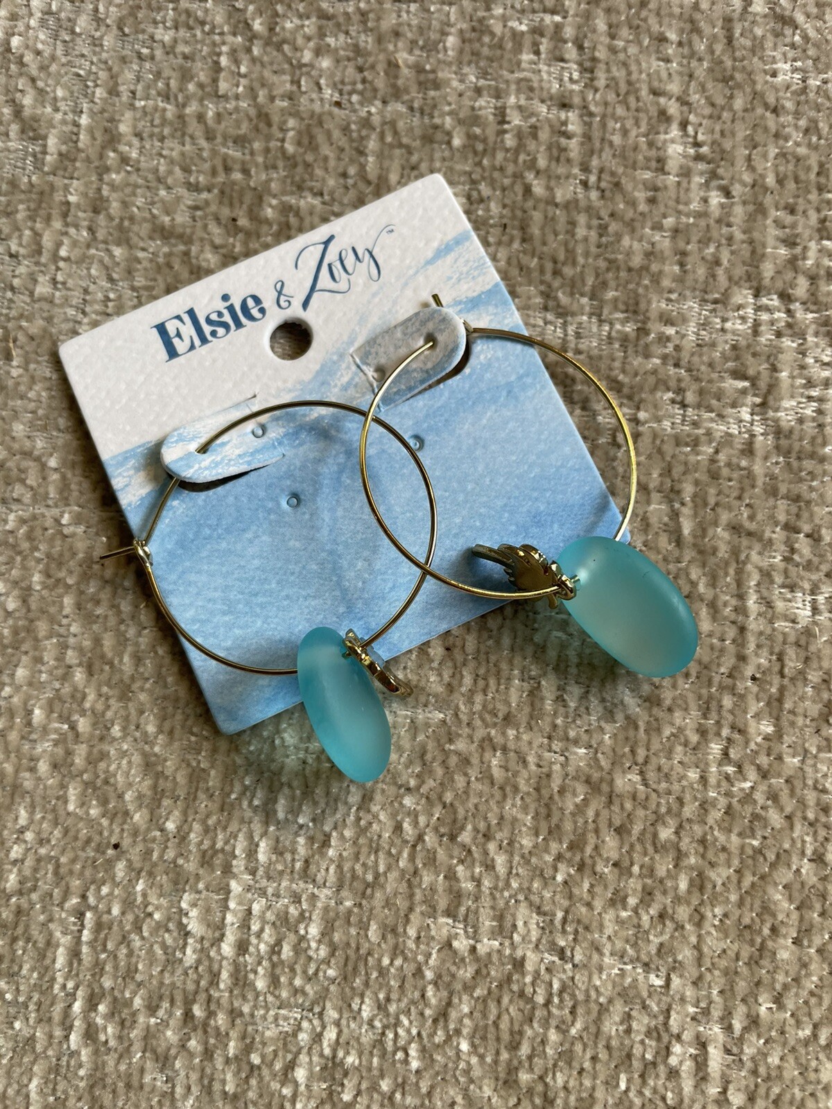 Elsie & Zoey Blue Sea Glass Palm Tree Hoop Earrings Gold Tone Boutique Coastal