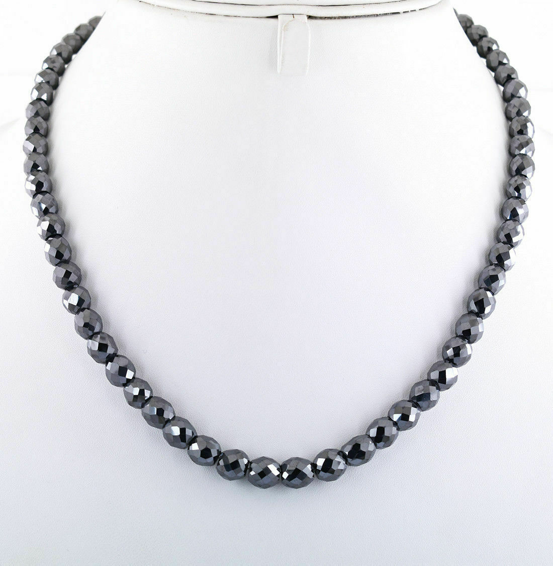 8 mm 20″ Black Diamond Necklace with Silver Clasp Earth Mined Certified !