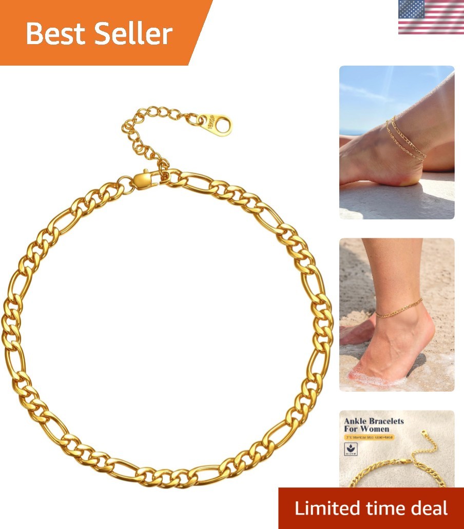 Classic Stainless Steel Figaro Chain Anklet – Adjustable & Hypoallergenic