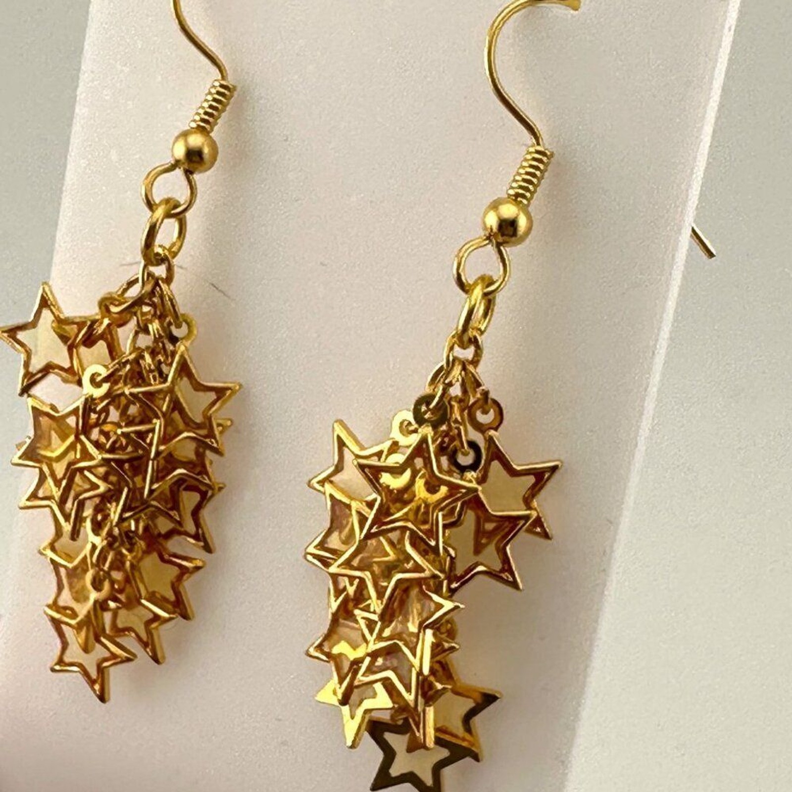 Gold Plated Stars Cluster Earrings Statement Earrings Gold Plated Ear Wire