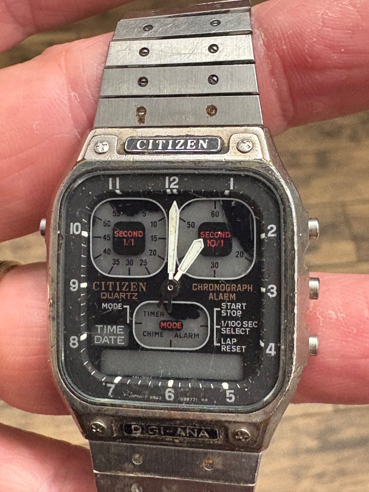 Vtg Mens Citizen 8943 Jet Boy Robot Face Digi-Ana Watch & Orig Band Parts Repair