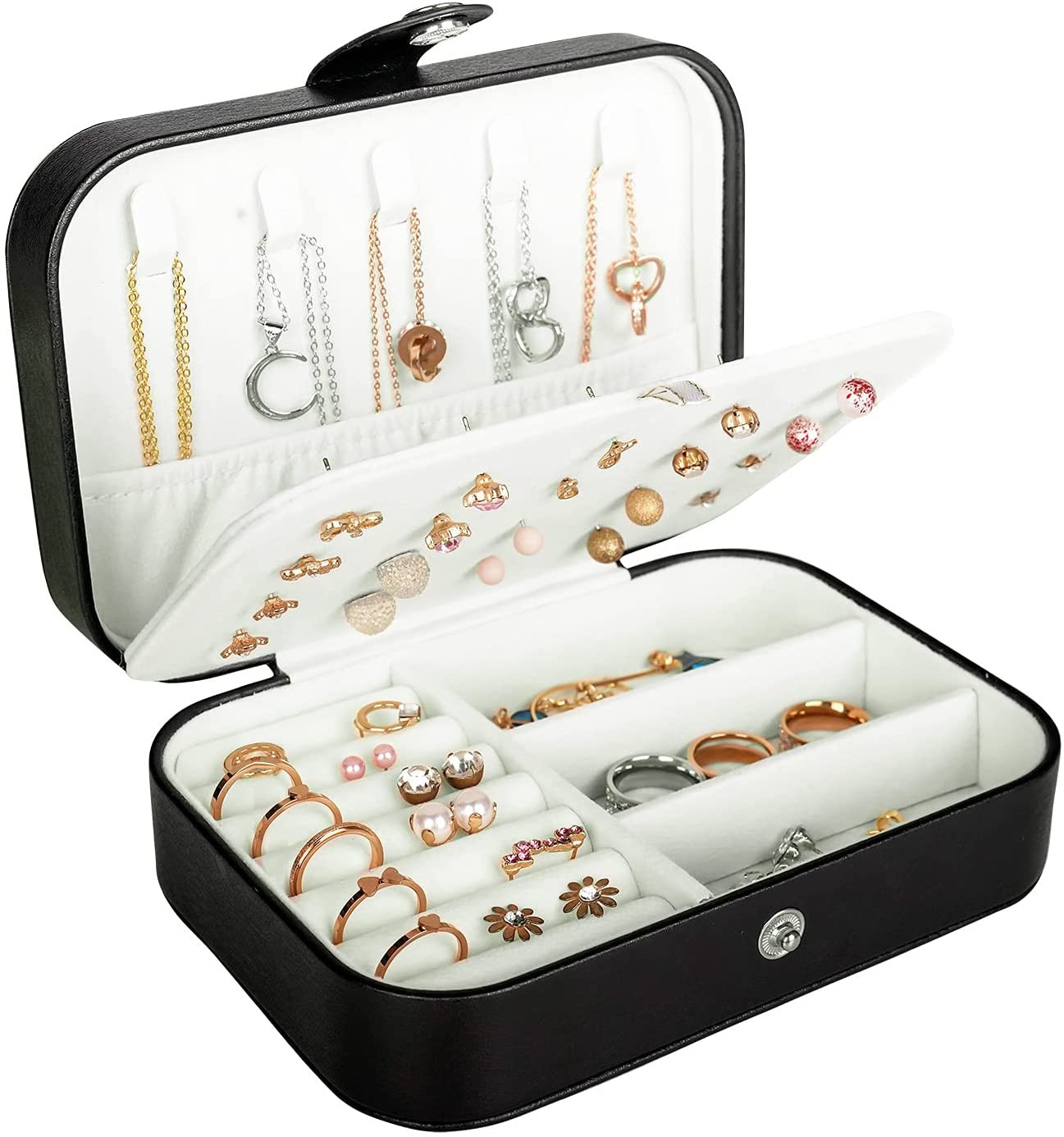 Travel Jewelry Box, PU Leather Small Jewelry Organizer for Women Girls, Double L