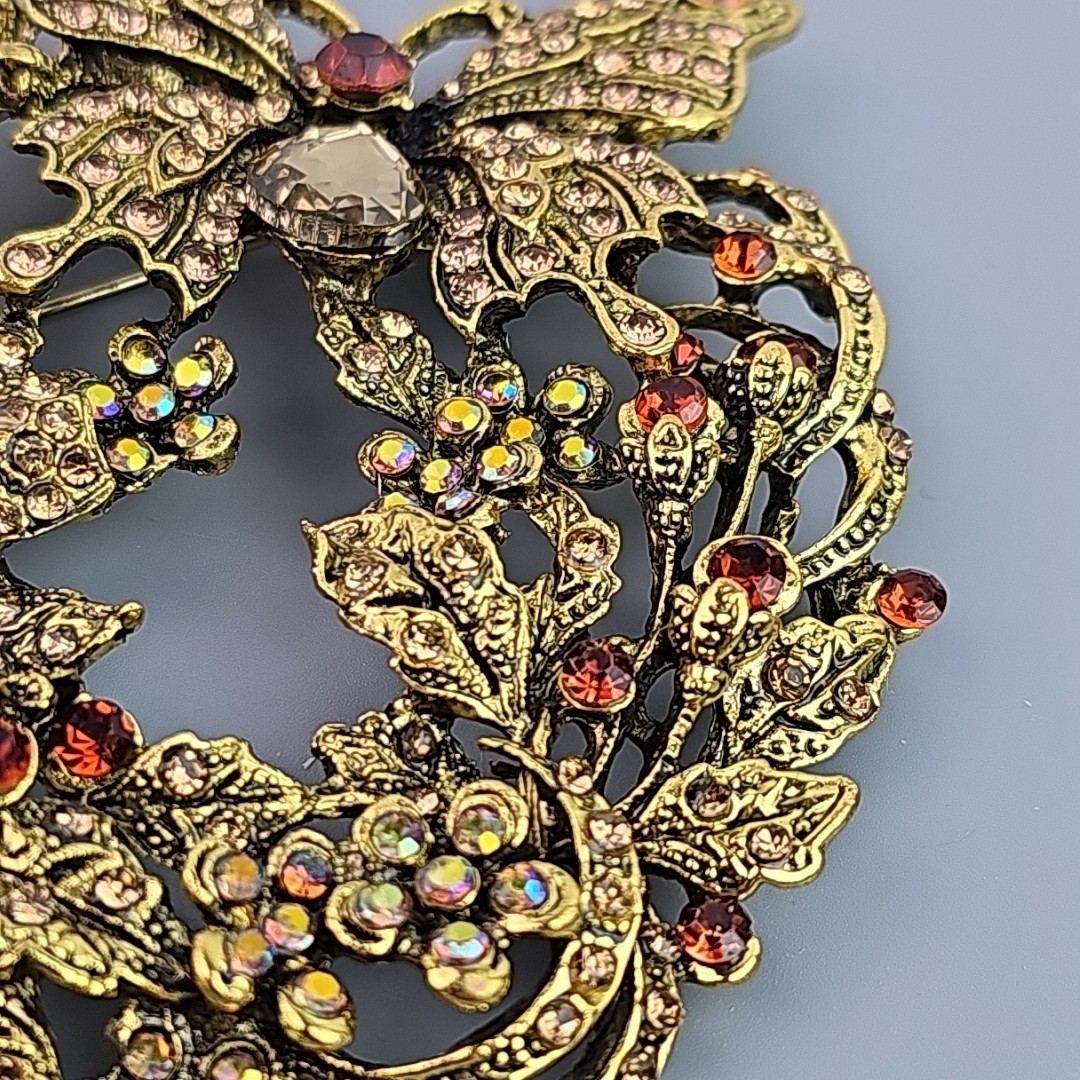 Large Garden Butterfly Brooch Vintage Rhinestone Statement Pin 3.75 in Tall