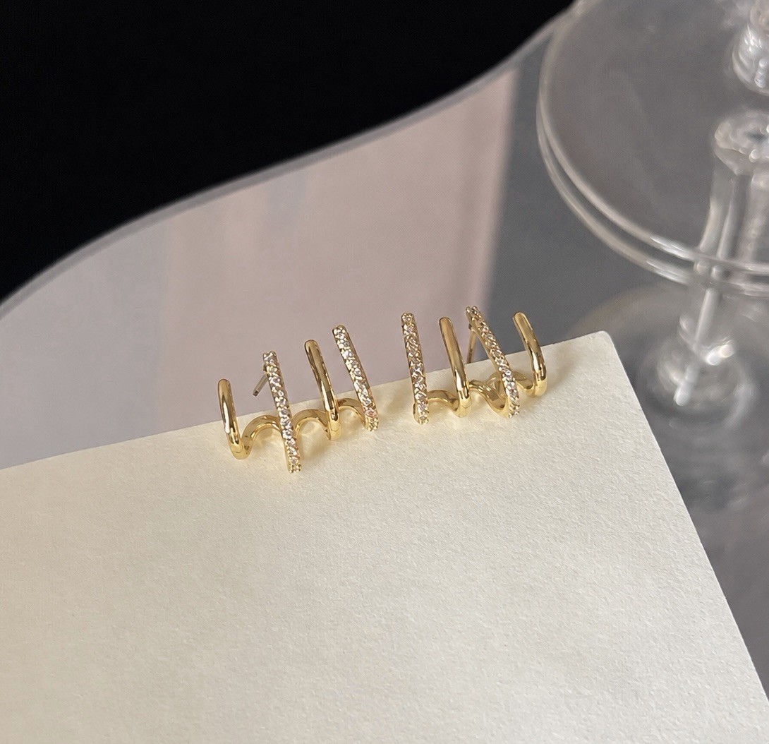 Wave Stud Earrings, CZ Ear Cuff Style Earrings, Modern Curved Line Earrings,051
