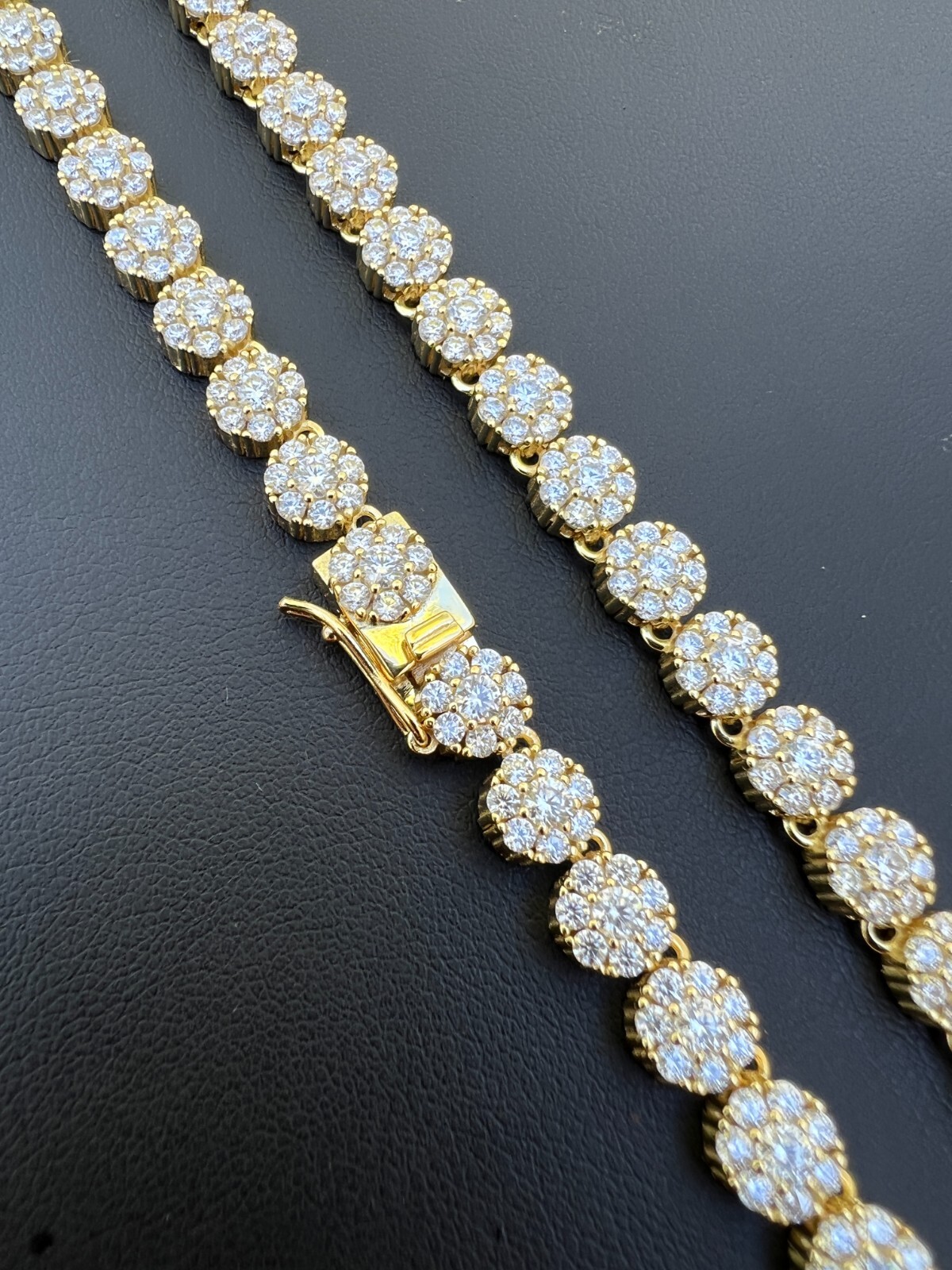 14k Gold Plated Silver Real MOISSANITE Hip Hop Cluster Tennis Chain Necklace